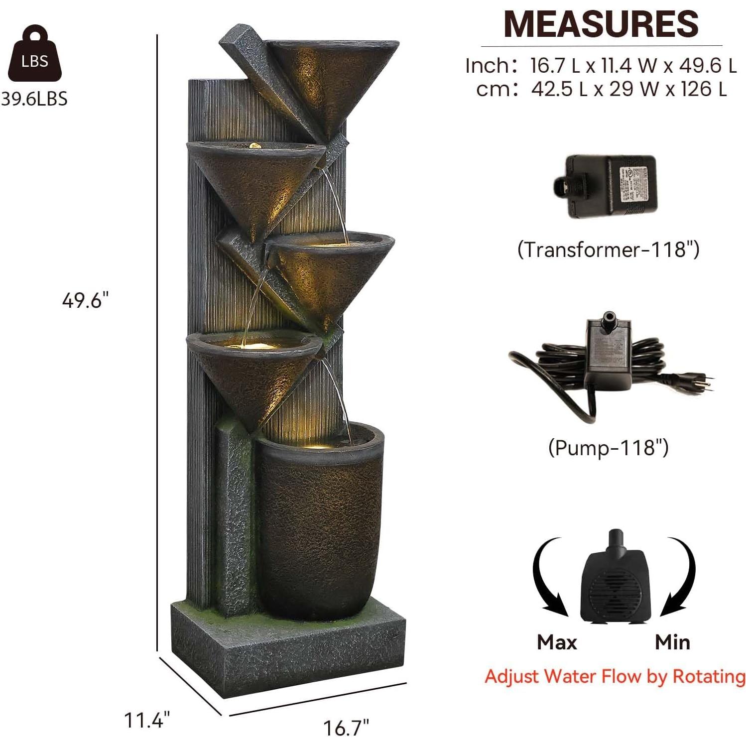 Fuente de Agua Exterior Bumilgar 126 cm con Luces LED
