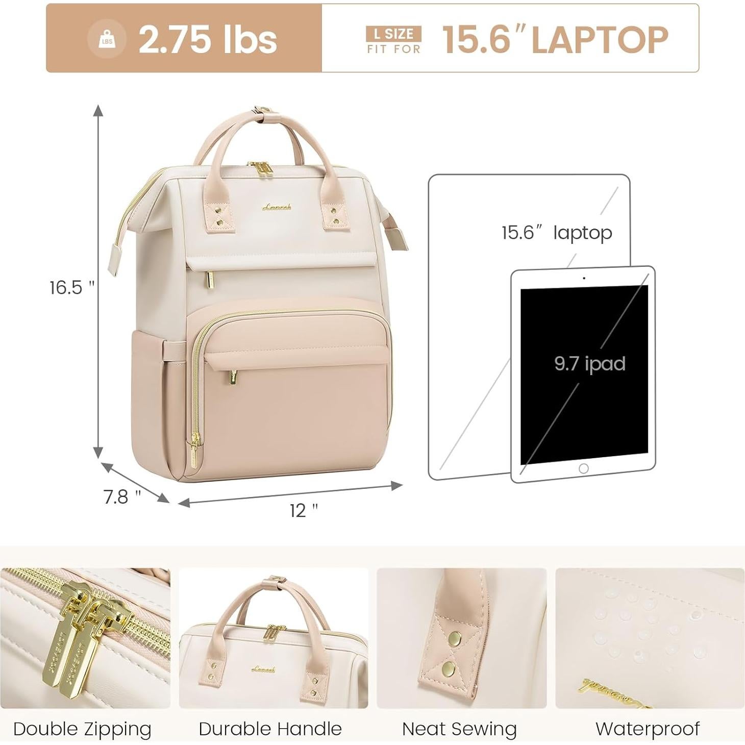 Mochila de Cuero LOVEVOOK para Laptop 15.6" Beige