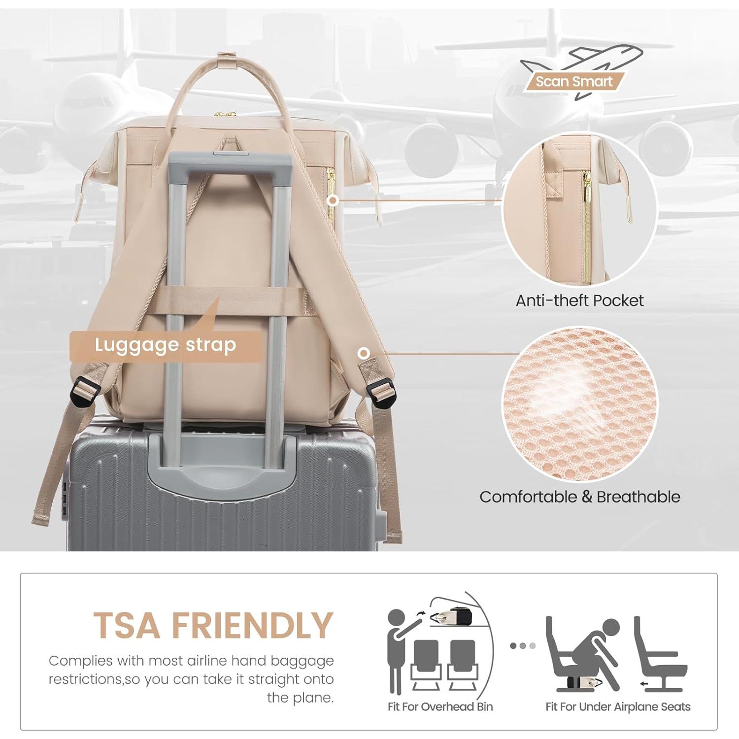 Mochila de Cuero LOVEVOOK para Laptop 15.6" Beige