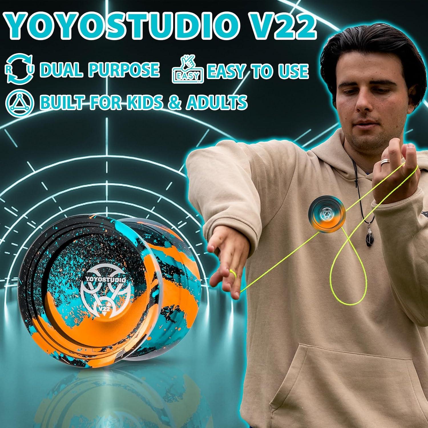 Yoyo Profesional V22 YOYOSTUDIO con Accesorios - Negro Azul Naranja