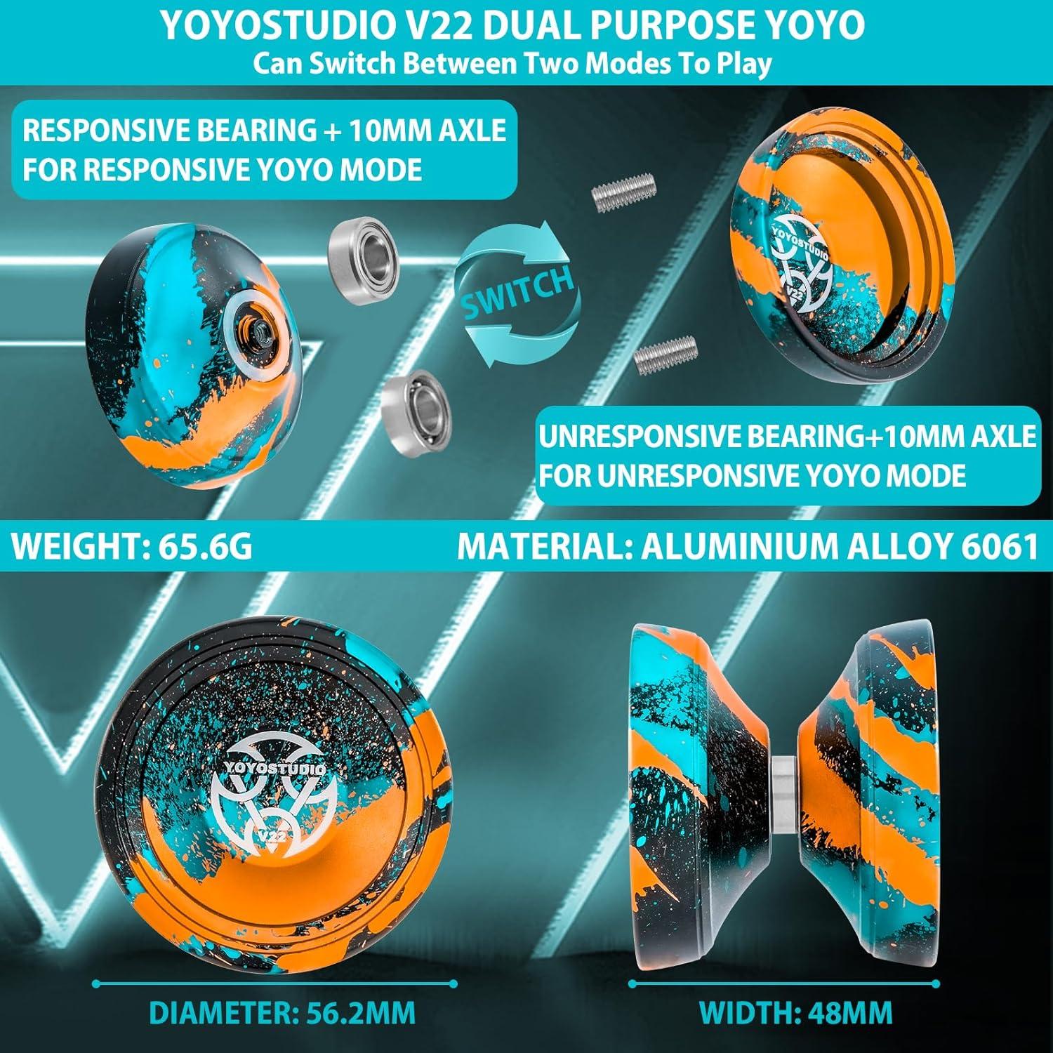 Yoyo Profesional V22 YOYOSTUDIO con Accesorios - Negro Azul Naranja