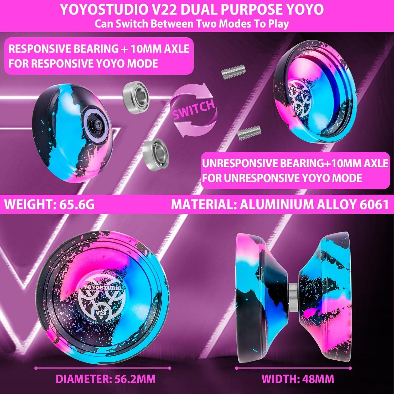 Yoyo Profesional YOYOSTUDIO V22 con Accesorios - Negro Azul Rosa