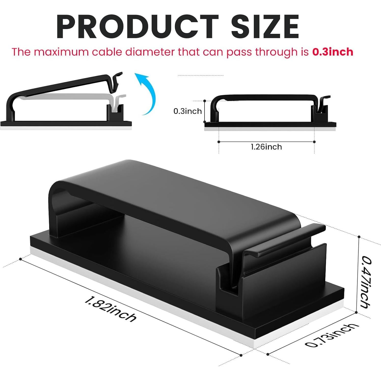 Clip de Gestión de Cables Adhesivo Tezop 20 Pcs Negro