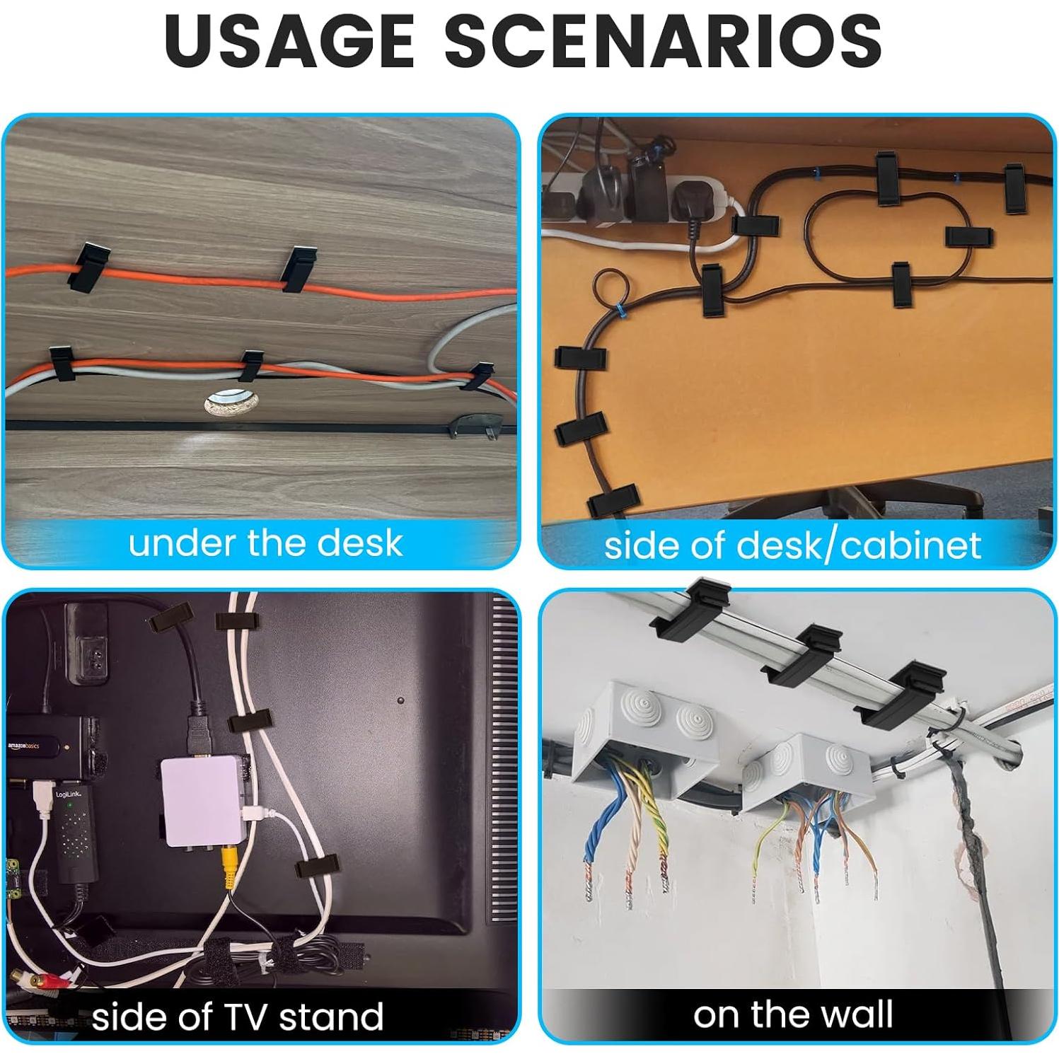 Clip de Gestión de Cables Adhesivo Tezop 20 Pcs Negro