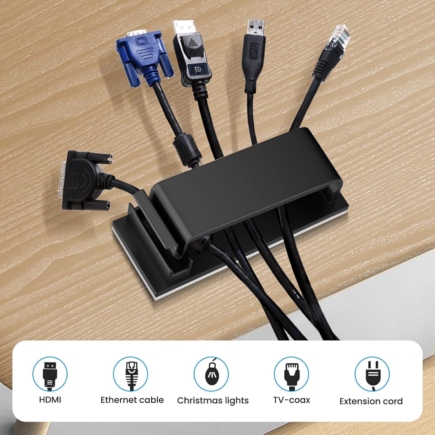 Clip de Gestión de Cables Adhesivo Tezop 20 Pcs Negro