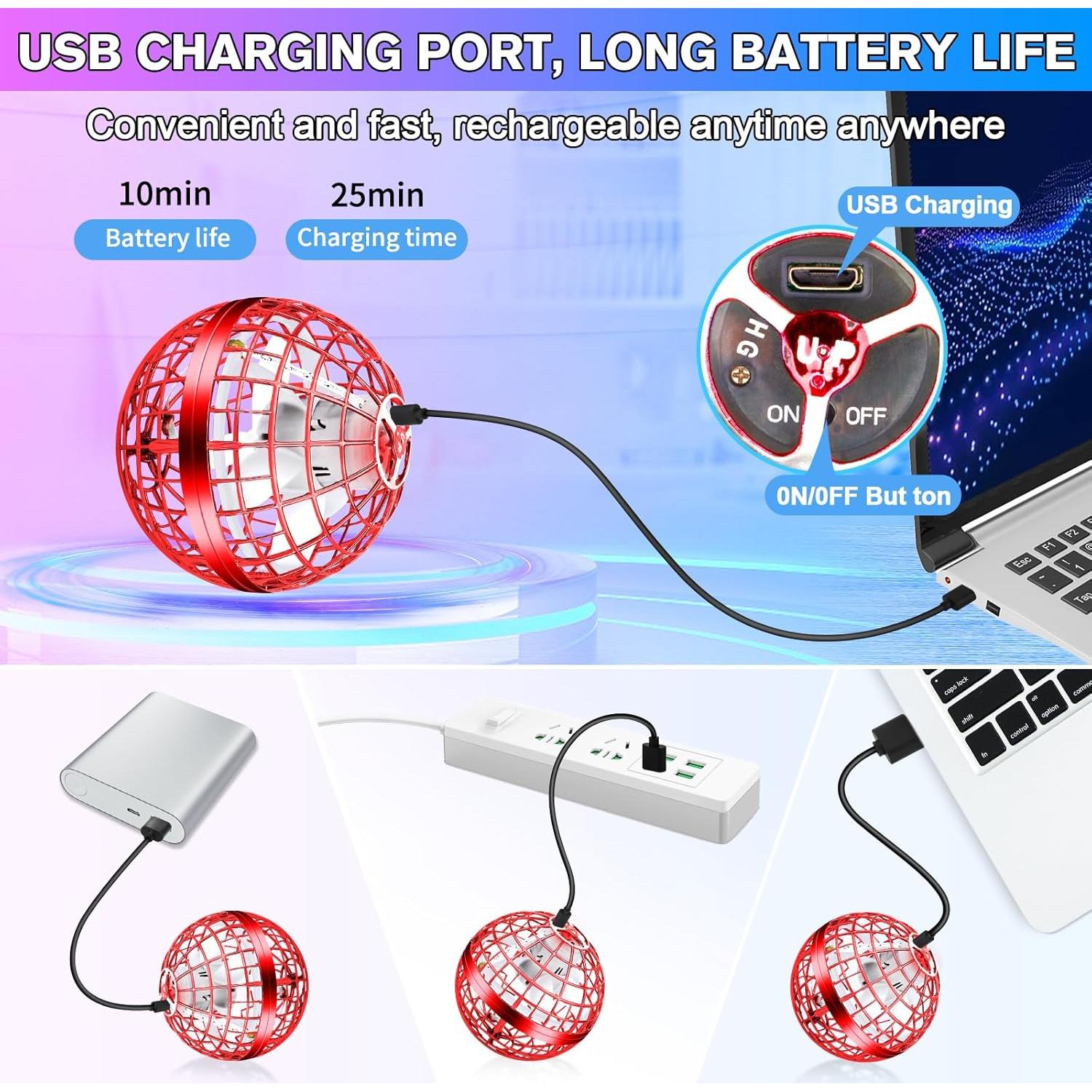 Drone de Bola Voladora Vantexi LED Rojo para Niños y Adultos