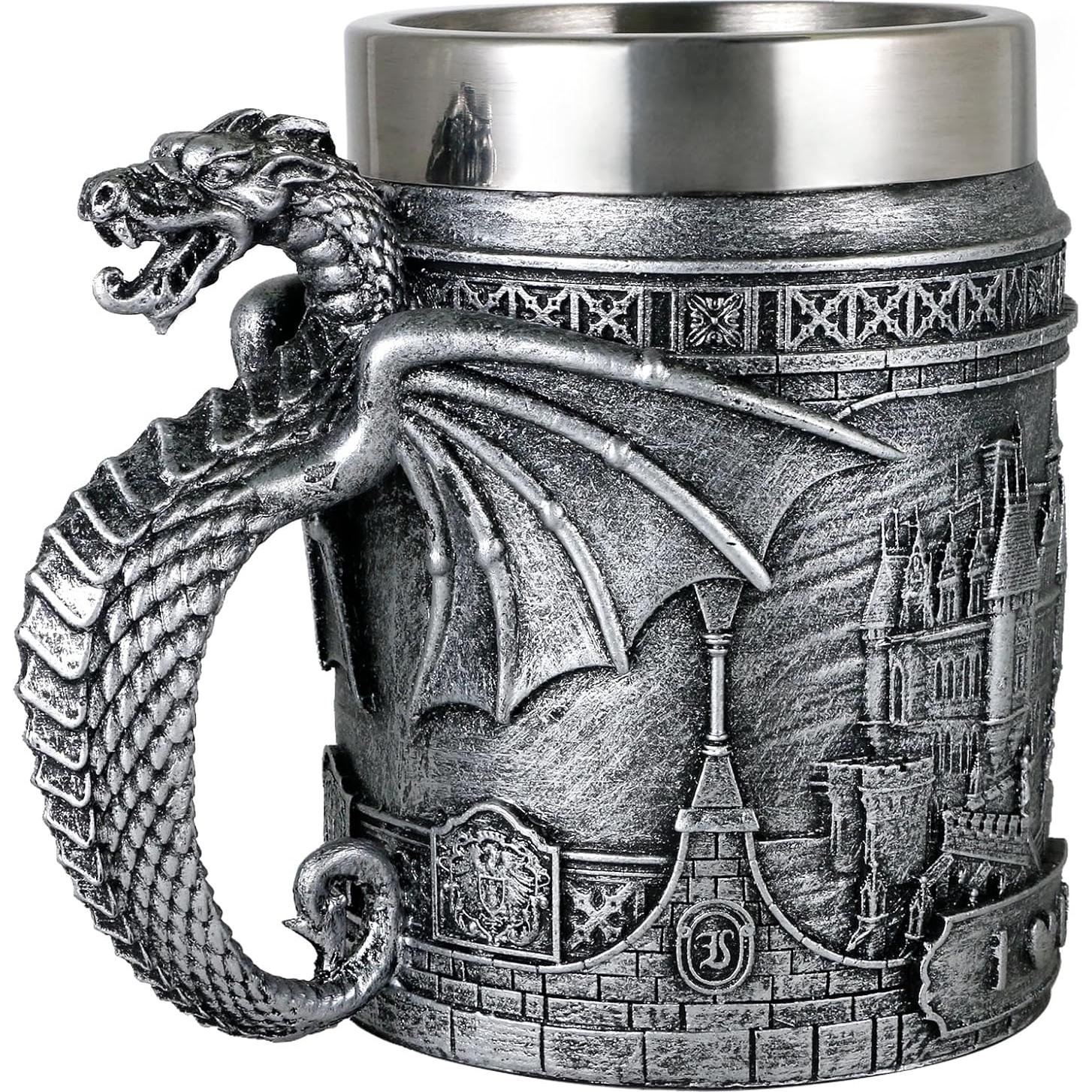 Taza Dragón Castillo Medieval Alikiki 600ml Acero Inoxidable