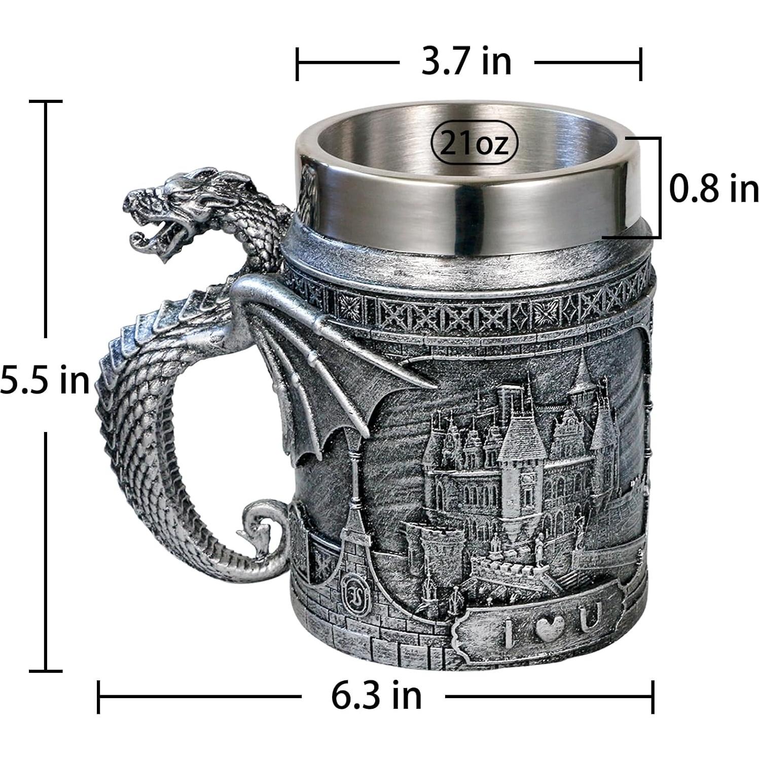 Taza Dragón Castillo Medieval Alikiki 600ml Acero Inoxidable
