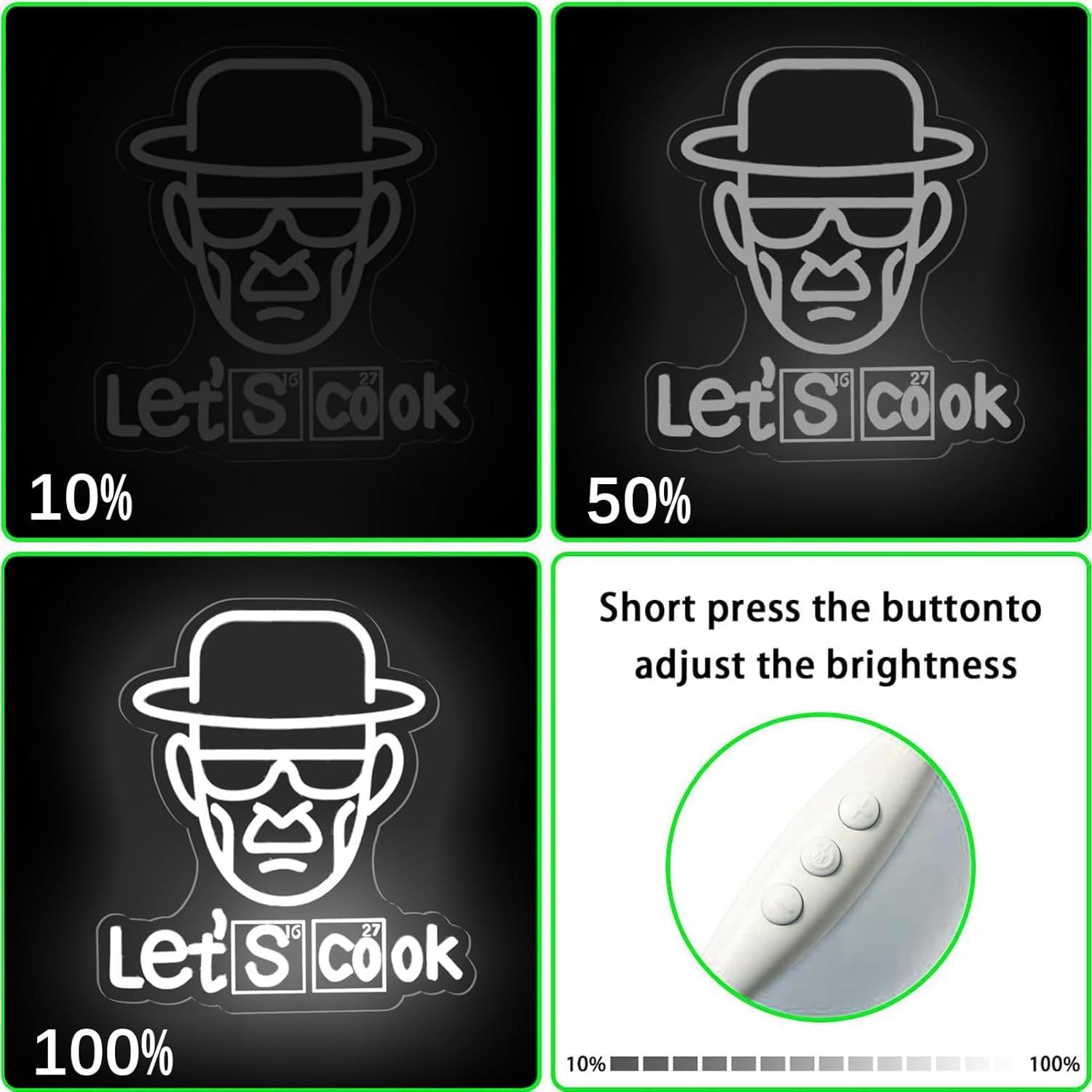 Luz de neón Breaking Bad Heisenberg Let's Cook 33x36 cm