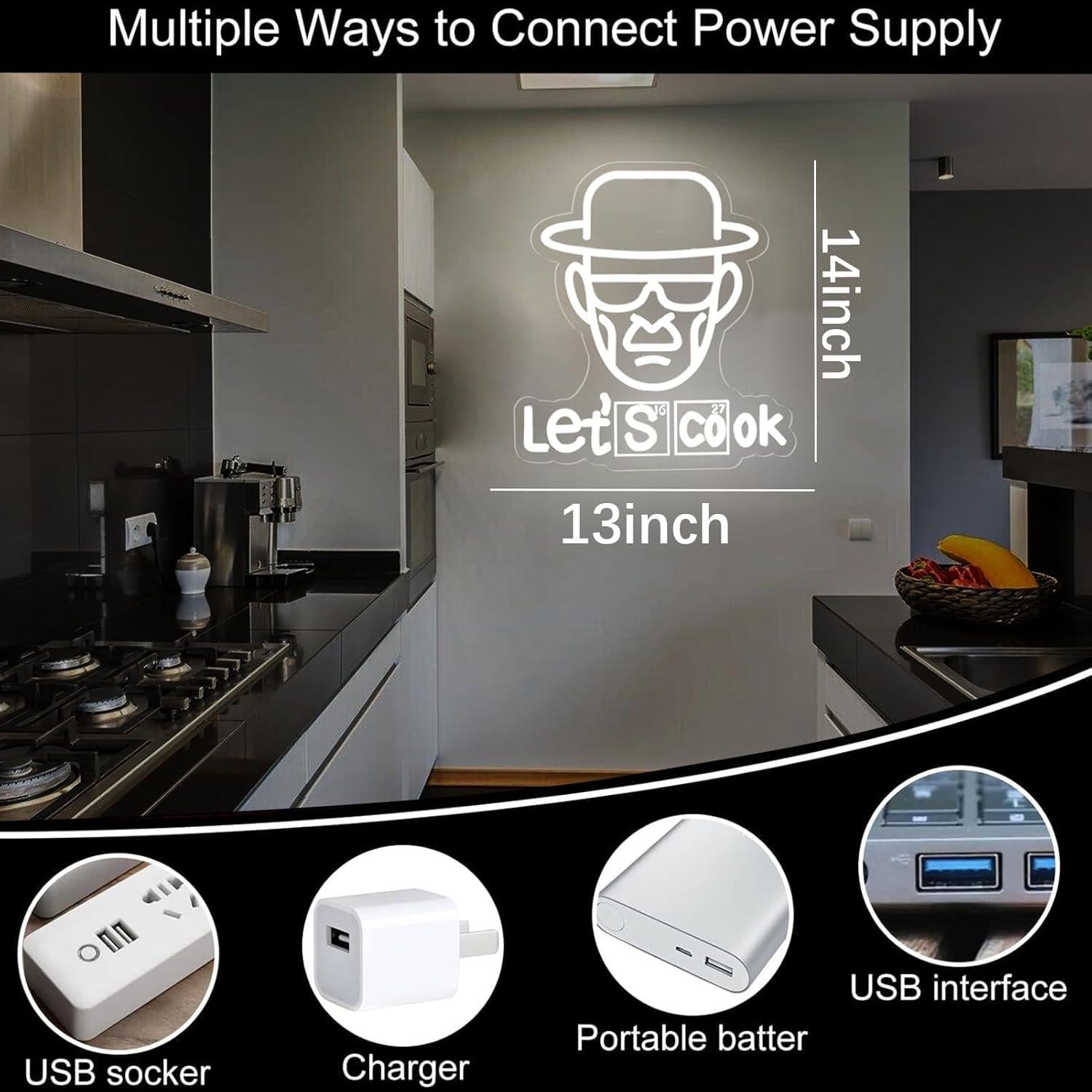 Luz de neón Breaking Bad Heisenberg Let's Cook 33x36 cm