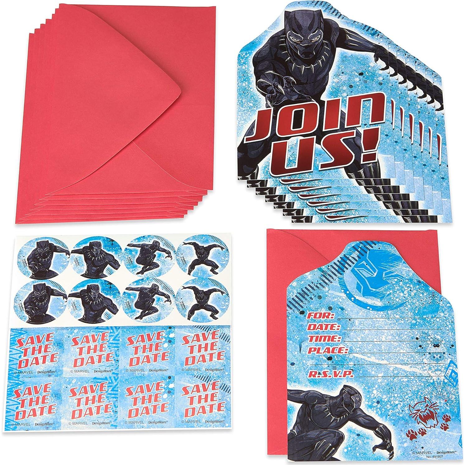 Postales de Invitación Black Panther - 8 Unidades con Sobres