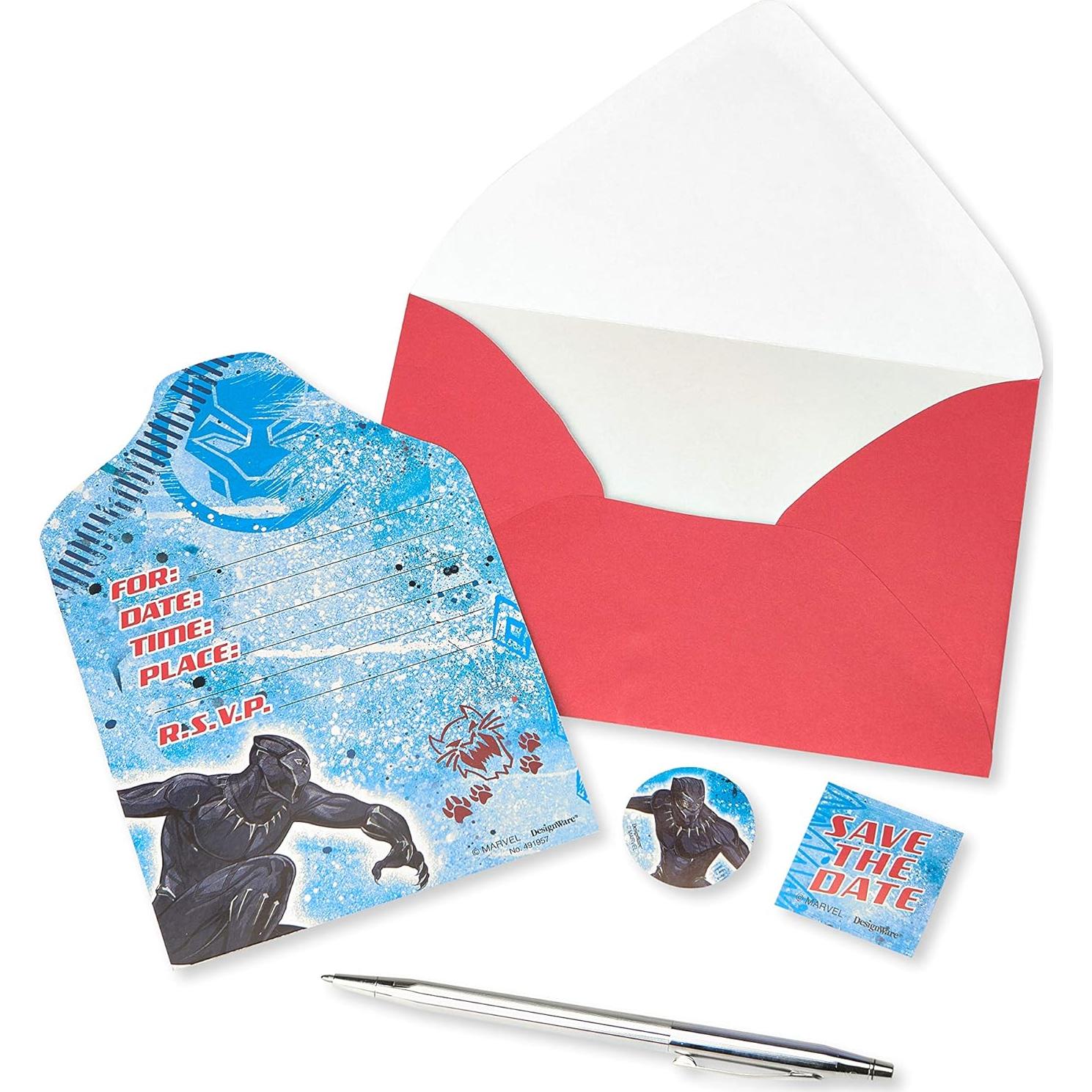 Postales de Invitación Black Panther - 8 Unidades con Sobres