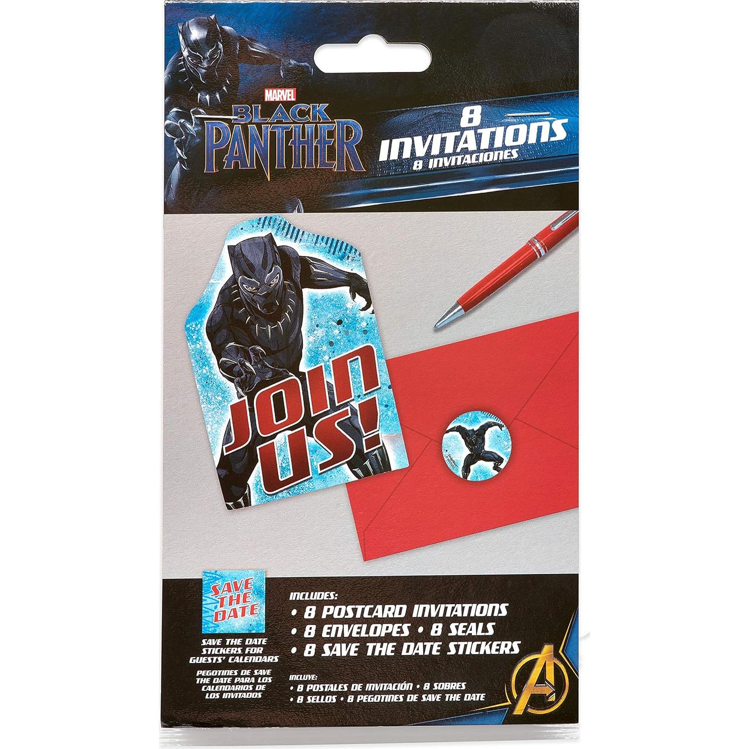 Postales de Invitación Black Panther - 8 Unidades con Sobres
