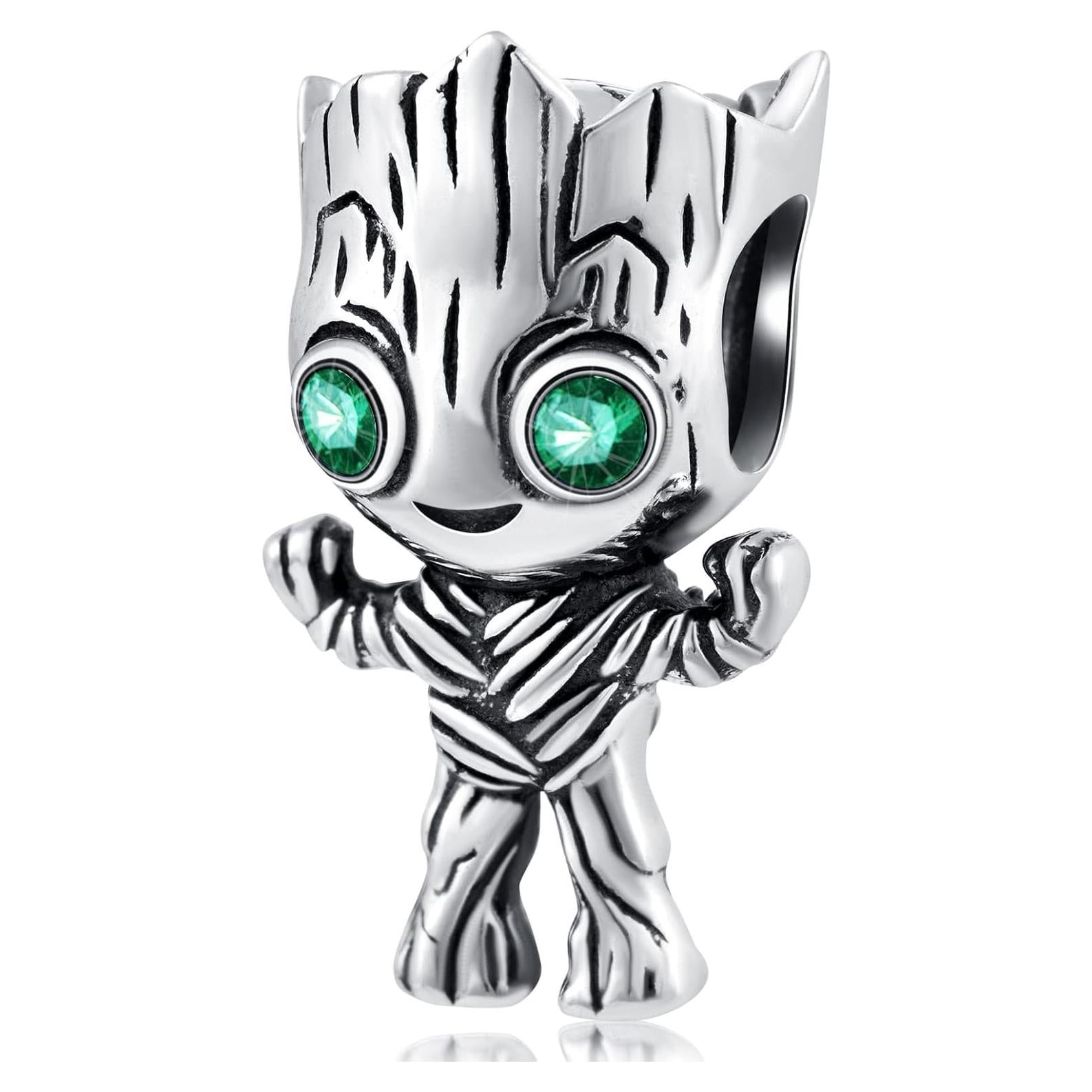 Encanto Hombre Árbol Plata Esterlina 925 con Ojos CZ Verdes