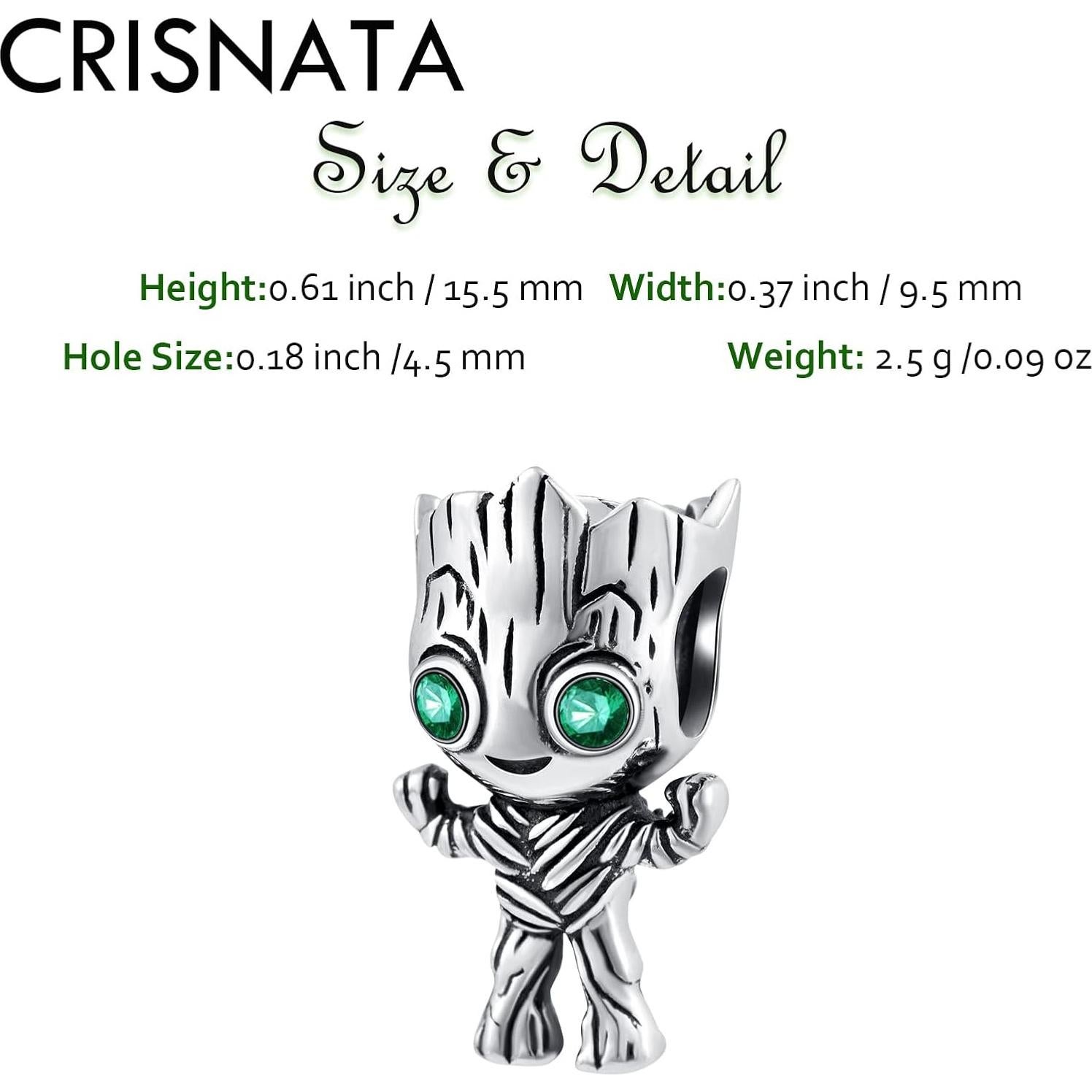 Encanto Hombre Árbol Plata Esterlina 925 con Ojos CZ Verdes