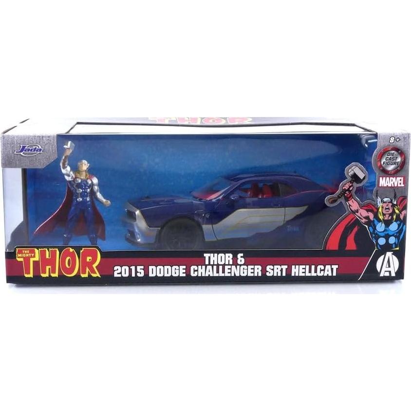 Coche de metal fundido Jada Toys Dodge Challenger SRT Hellcat 2015 con figura de Thor
