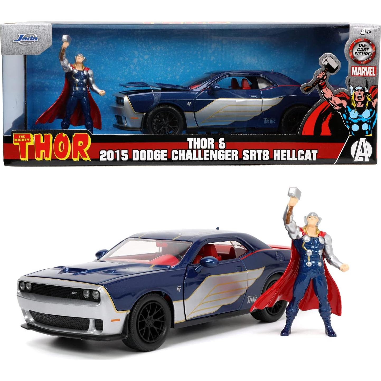 Dodge Challenger SRT8 Hellcat 2015 Jada con figura Thor 6.99 cm