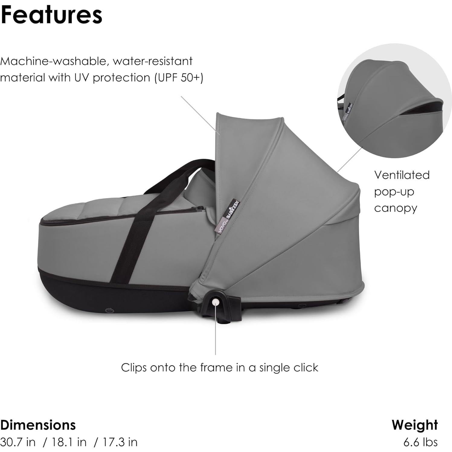 Cuna Babyzen YOYO 0+ Gris - Colchón Doble y Capota UV