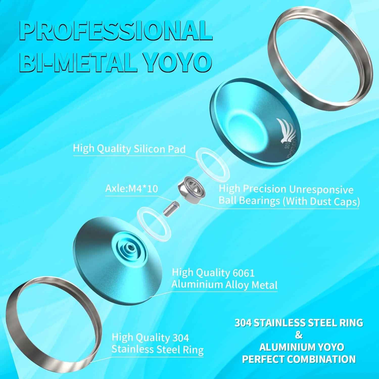 Yoyo Bi-Metal YOYOSTUDIO S03 Azul Plata Profesional
