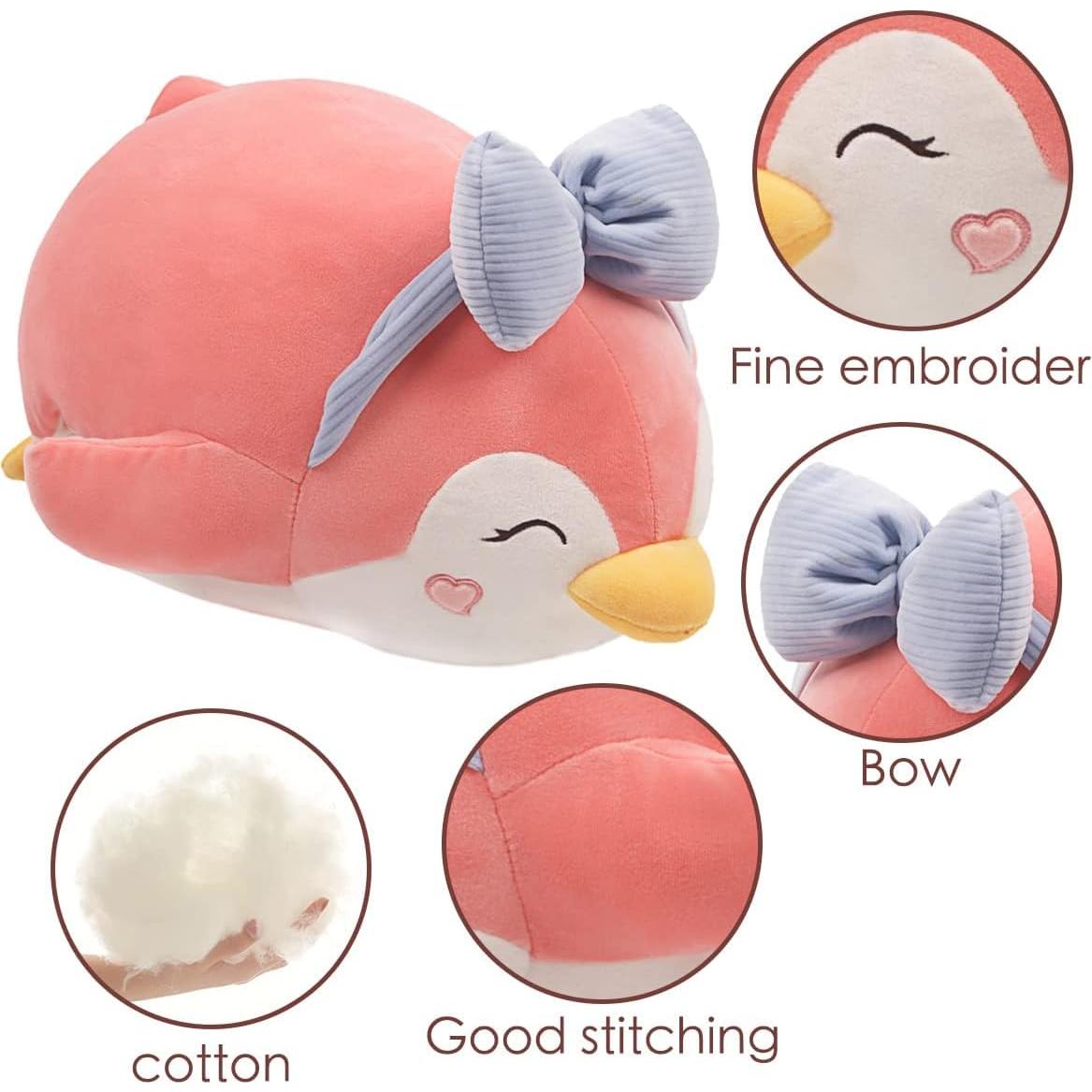 ARELUX Pink Penguin Plush Pillow Stuffed Animal Snuggly Pillow Cute Plush Toy Snuggle Buddy Plushie Kawaii Soft Hugging Pillow for Kids Boys Girls 23.6in