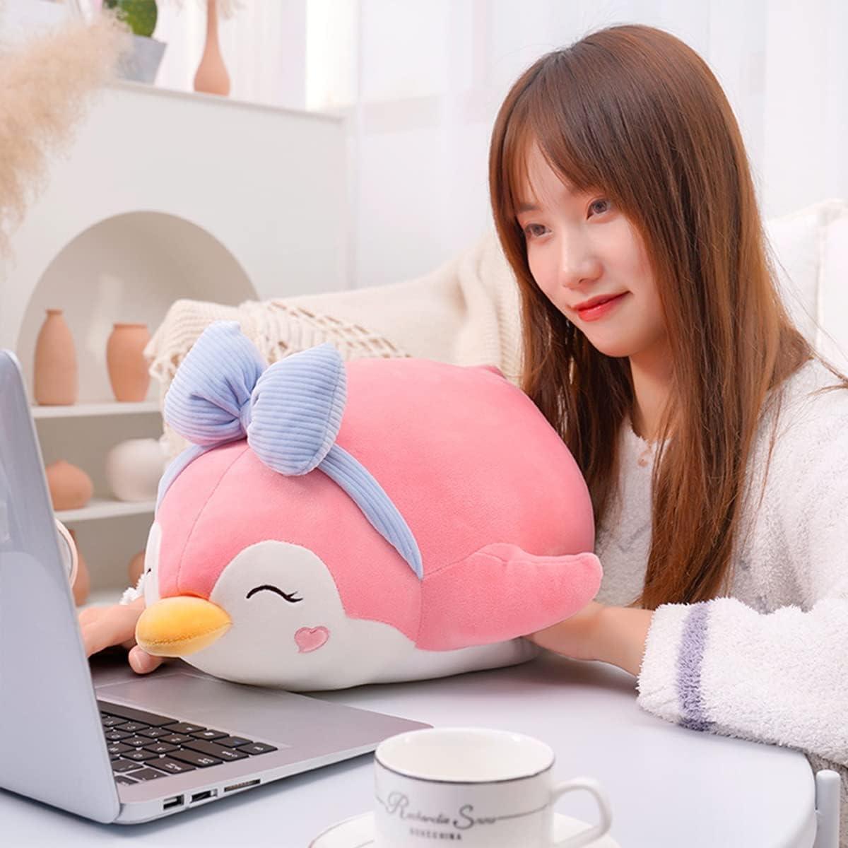 ARELUX Pink Penguin Plush Pillow Stuffed Animal Snuggly Pillow Cute Plush Toy Snuggle Buddy Plushie Kawaii Soft Hugging Pillow for Kids Boys Girls 23.6in