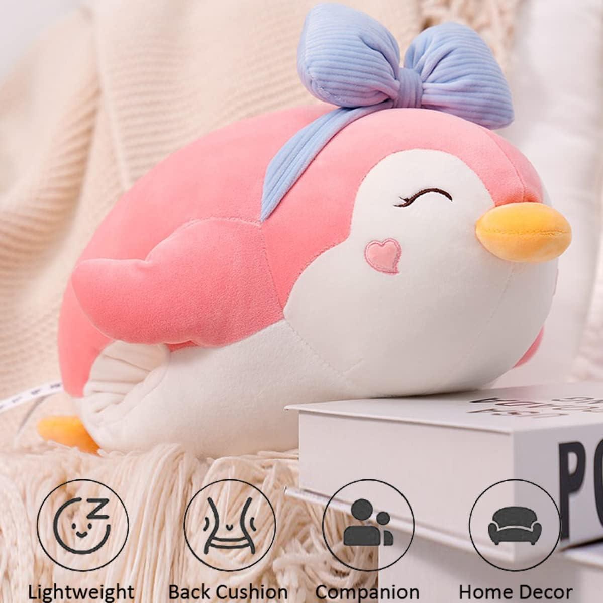 ARELUX Pink Penguin Plush Pillow Stuffed Animal Snuggly Pillow Cute Plush Toy Snuggle Buddy Plushie Kawaii Soft Hugging Pillow for Kids Boys Girls 23.6in