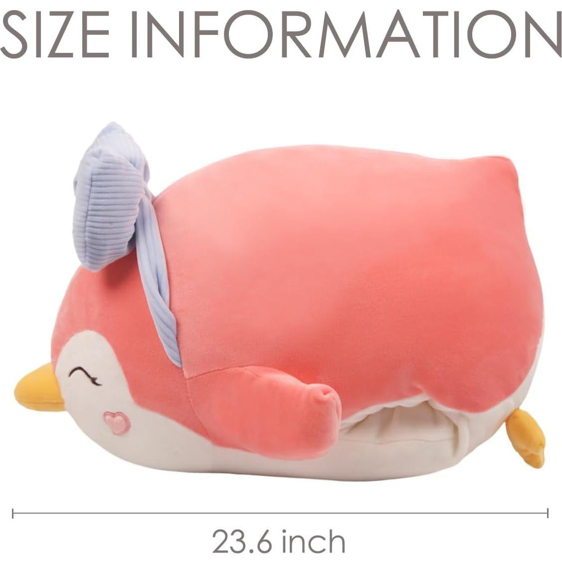 ARELUX Pink Penguin Plush Pillow Stuffed Animal Snuggly Pillow Cute Plush Toy Snuggle Buddy Plushie Kawaii Soft Hugging Pillow for Kids Boys Girls 23.6in