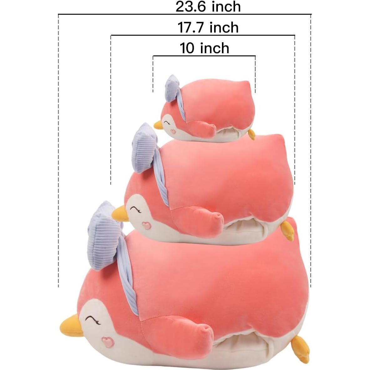 ARELUX Pink Penguin Plush Pillow Stuffed Animal Snuggly Pillow Cute Plush Toy Snuggle Buddy Plushie Kawaii Soft Hugging Pillow for Kids Boys Girls 23.6in
