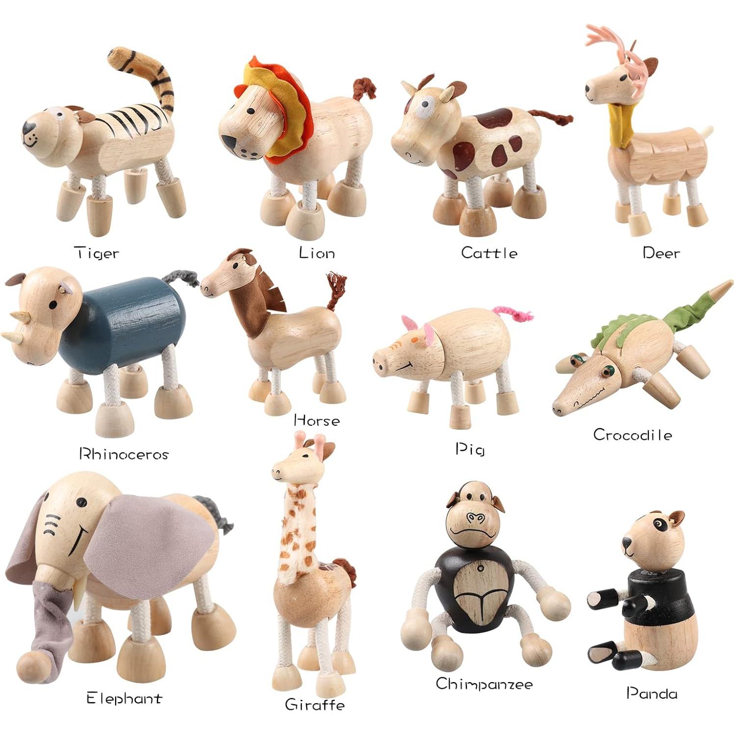 Conjunto de 12 Juguetes de Animales de Madera Drachompa