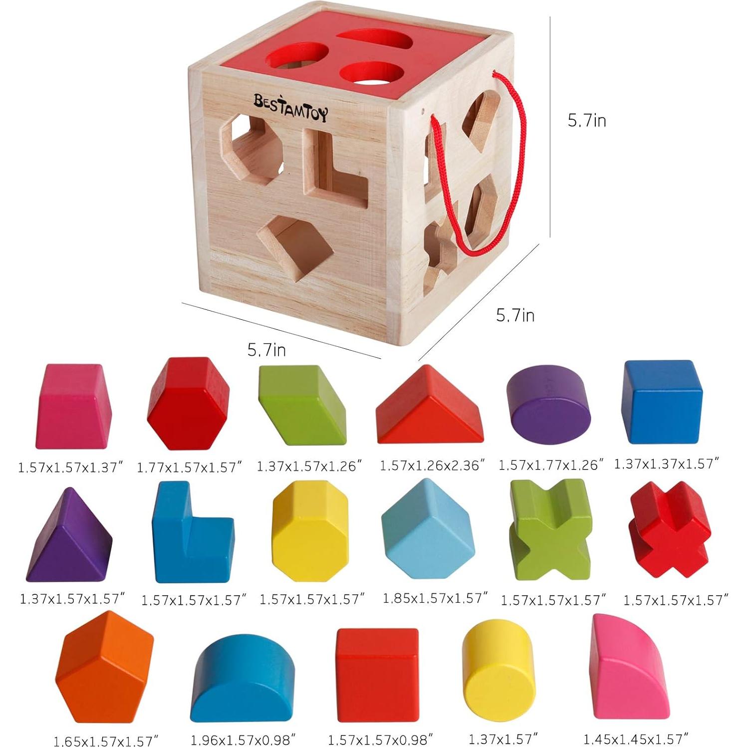 BESTAMTOY Juguete Clasificador de Formas de Madera 17 Piezas