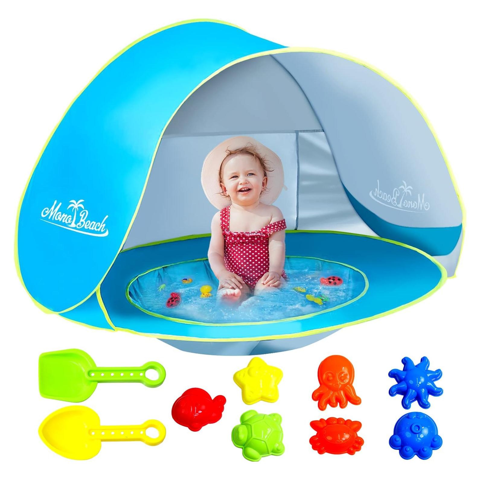Tienda de Playa para Bebés Monobeach Azul con Juguetes UV50+
