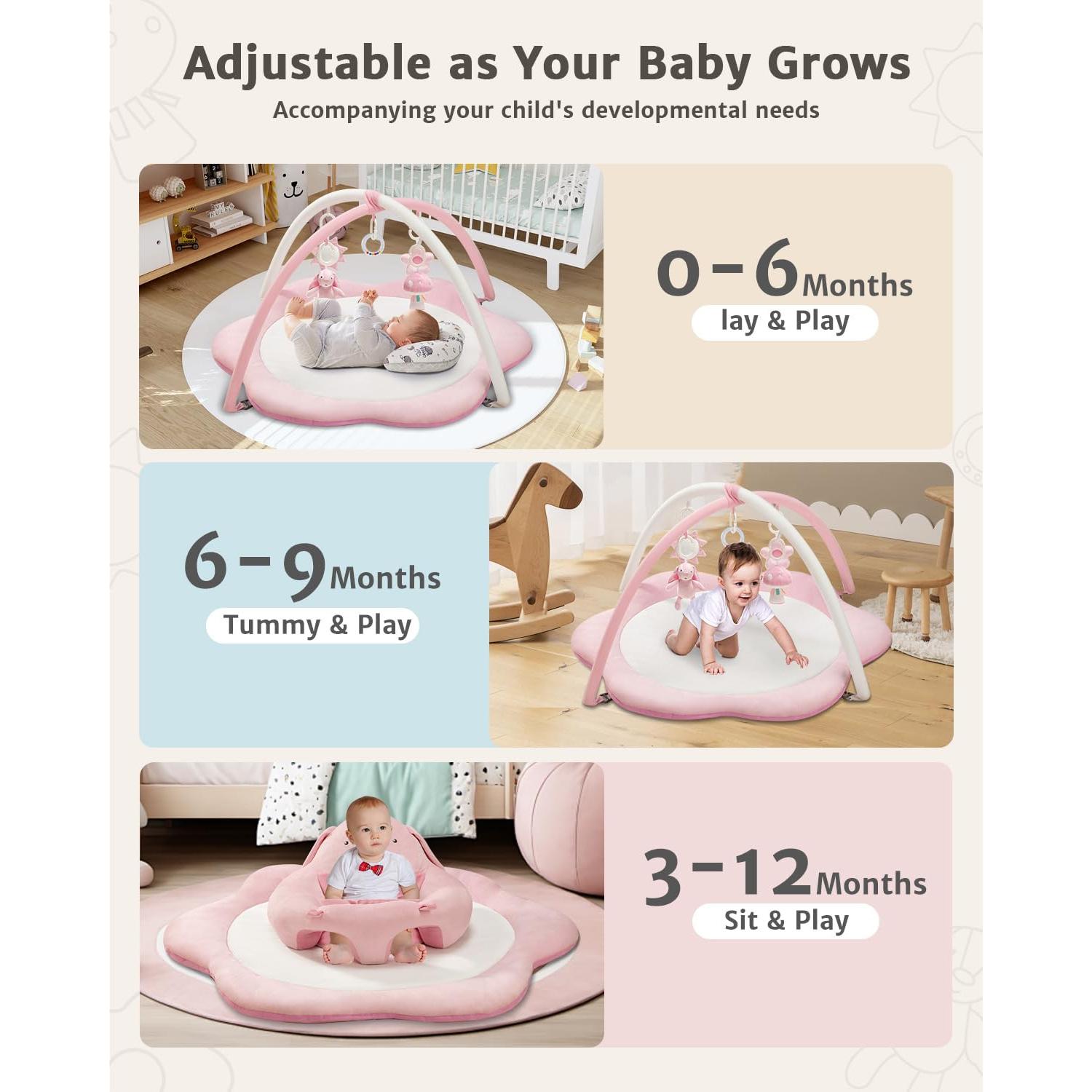 Alfombra de Juego 3 en 1 para Bebés Rosa con Asiento y Juguetes
