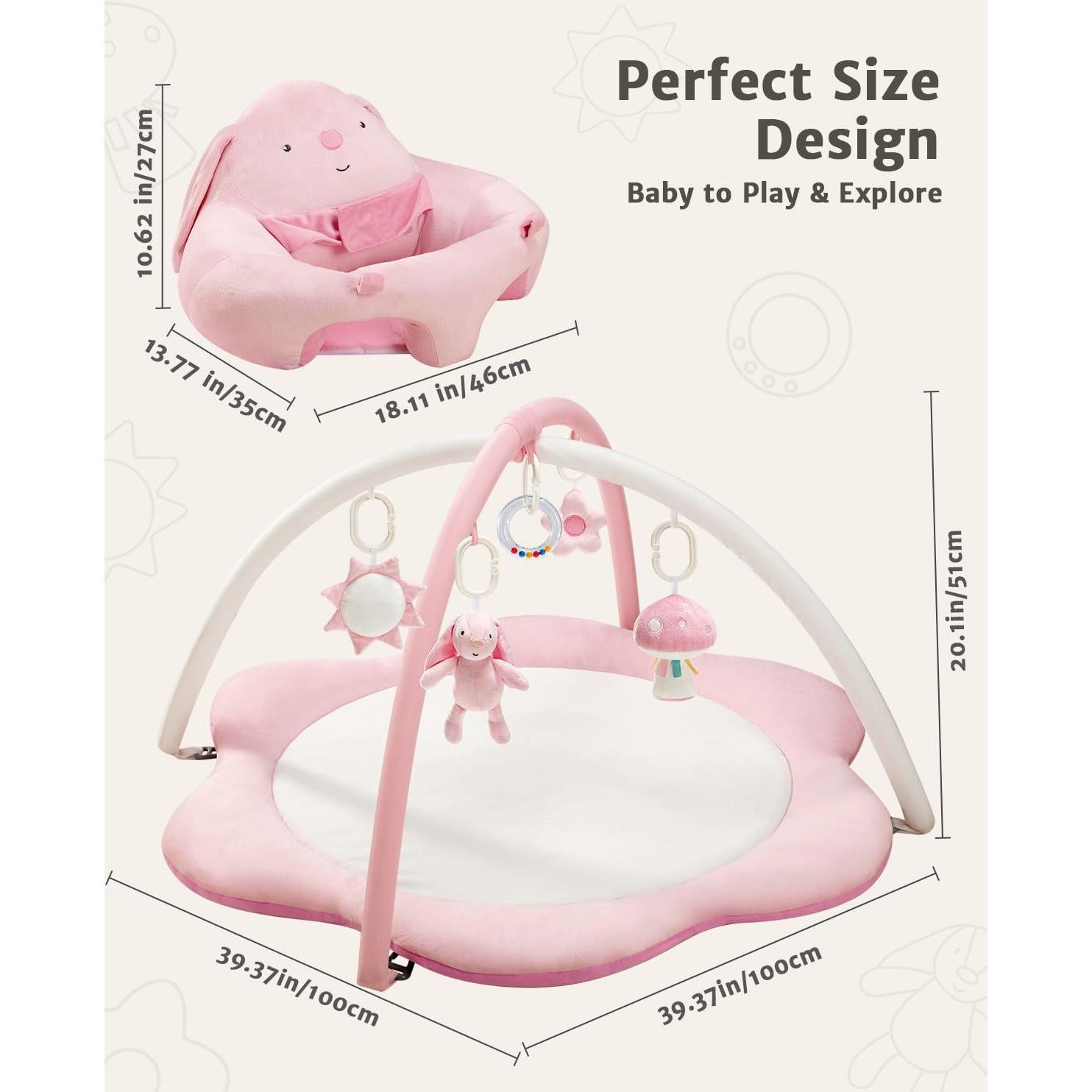 Alfombra de Juego 3 en 1 para Bebés Rosa con Asiento y Juguetes