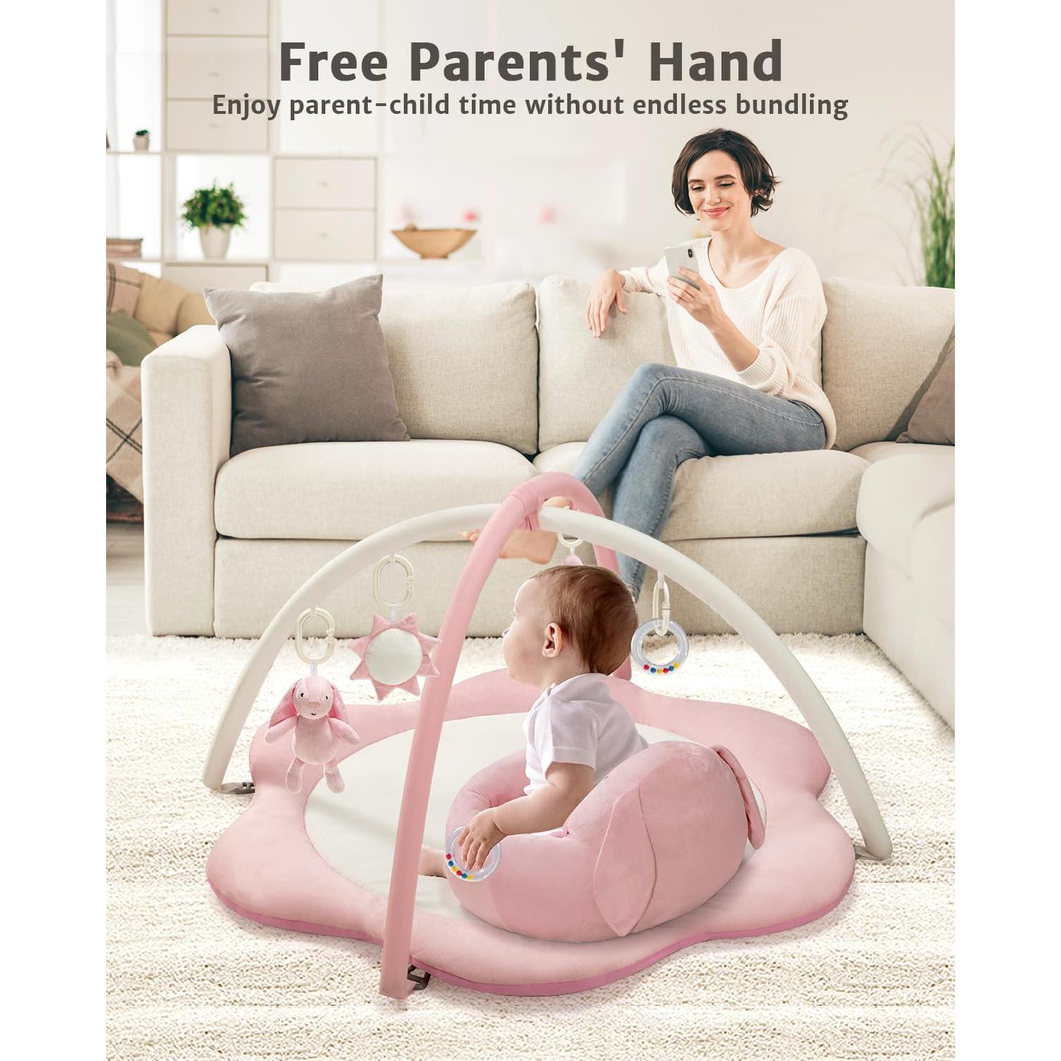 Alfombra de Juego 3 en 1 para Bebés Rosa con Asiento y Juguetes