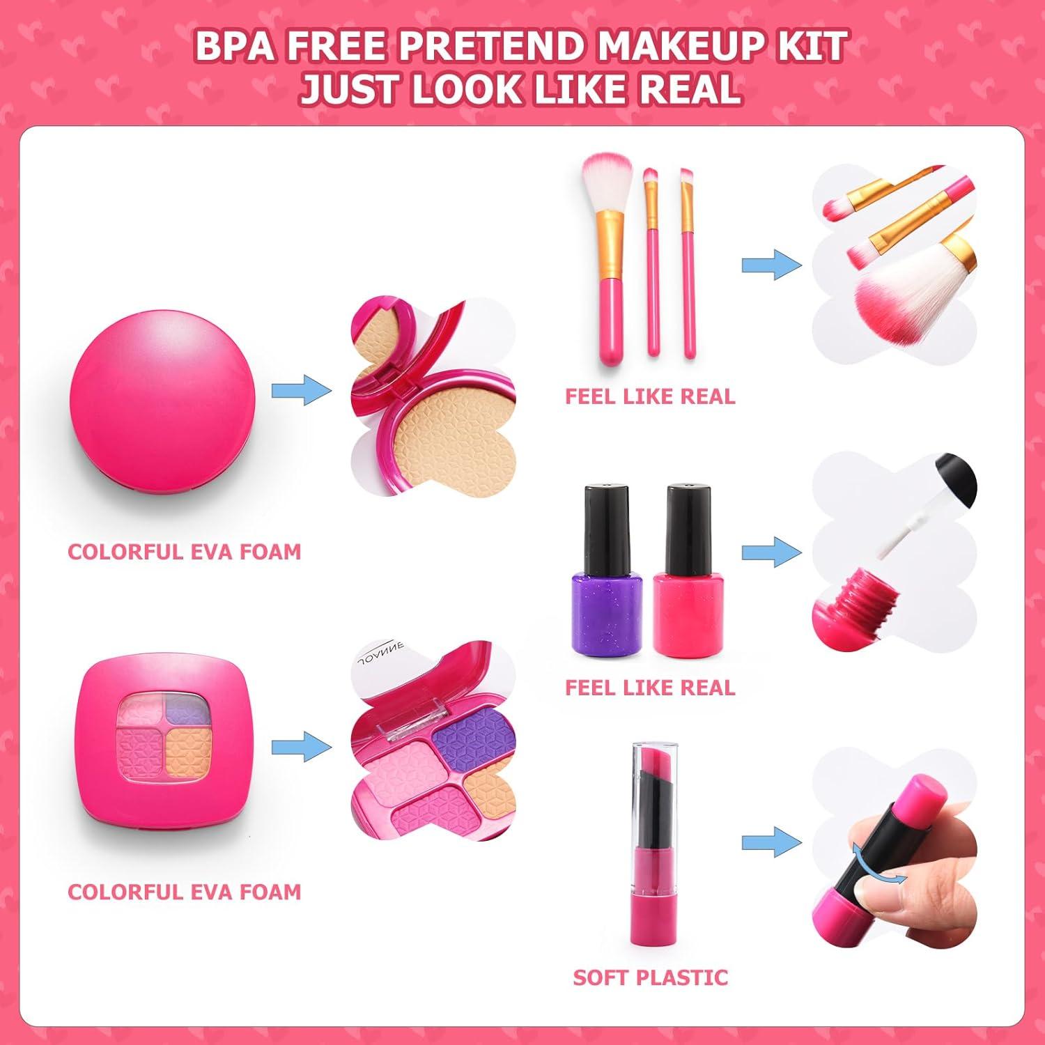 Kit de Maquillaje Falso WESAYEE para Niñas 3-7 Años con Bolso