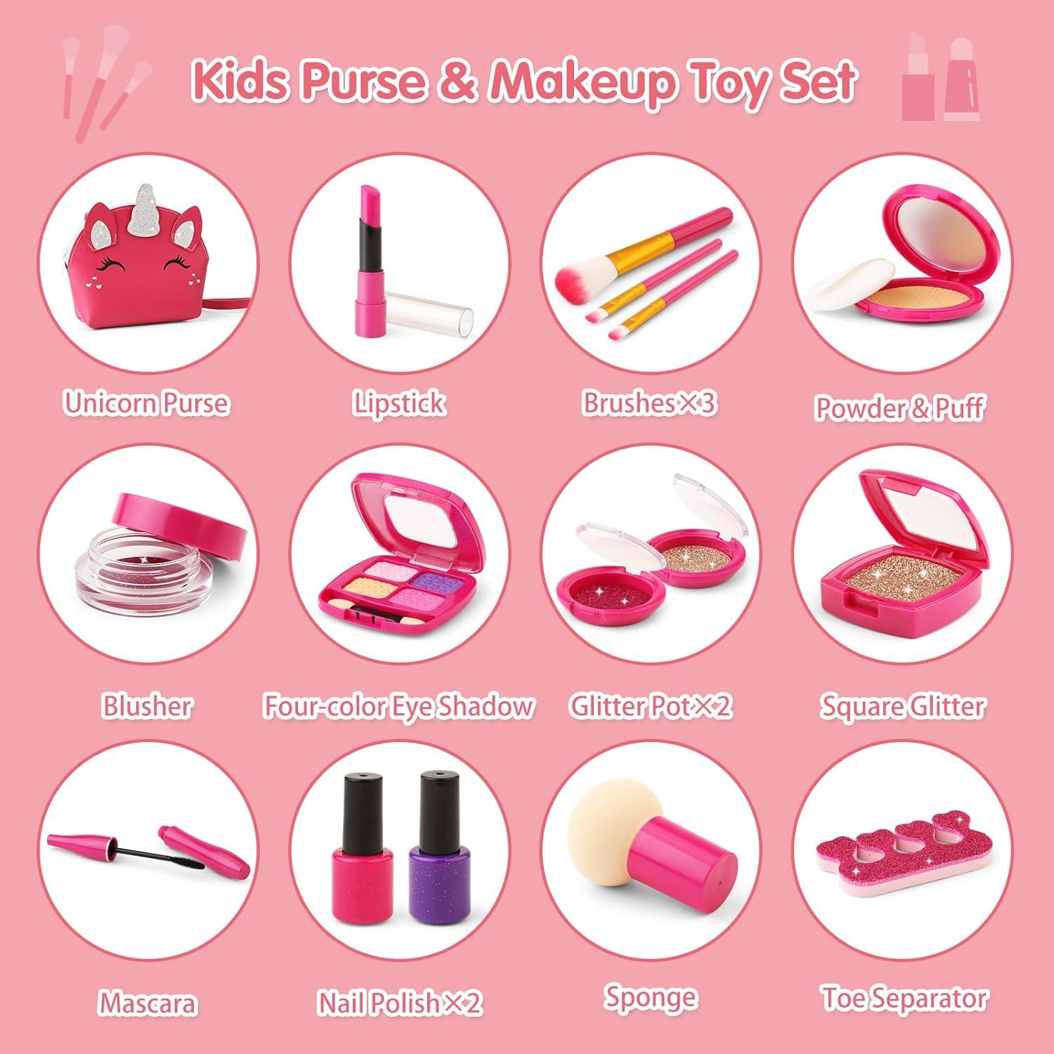 Kit de Maquillaje Falso WESAYEE para Niñas 3-7 Años con Bolso