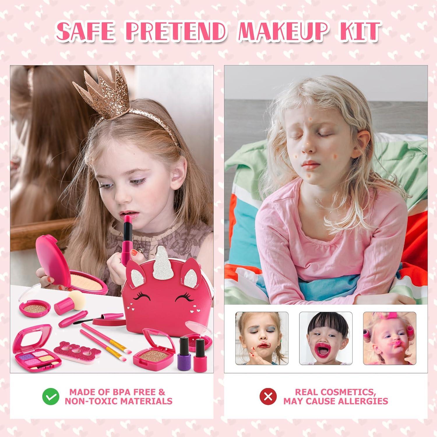 Kit de Maquillaje Falso WESAYEE para Niñas 3-7 Años con Bolso
