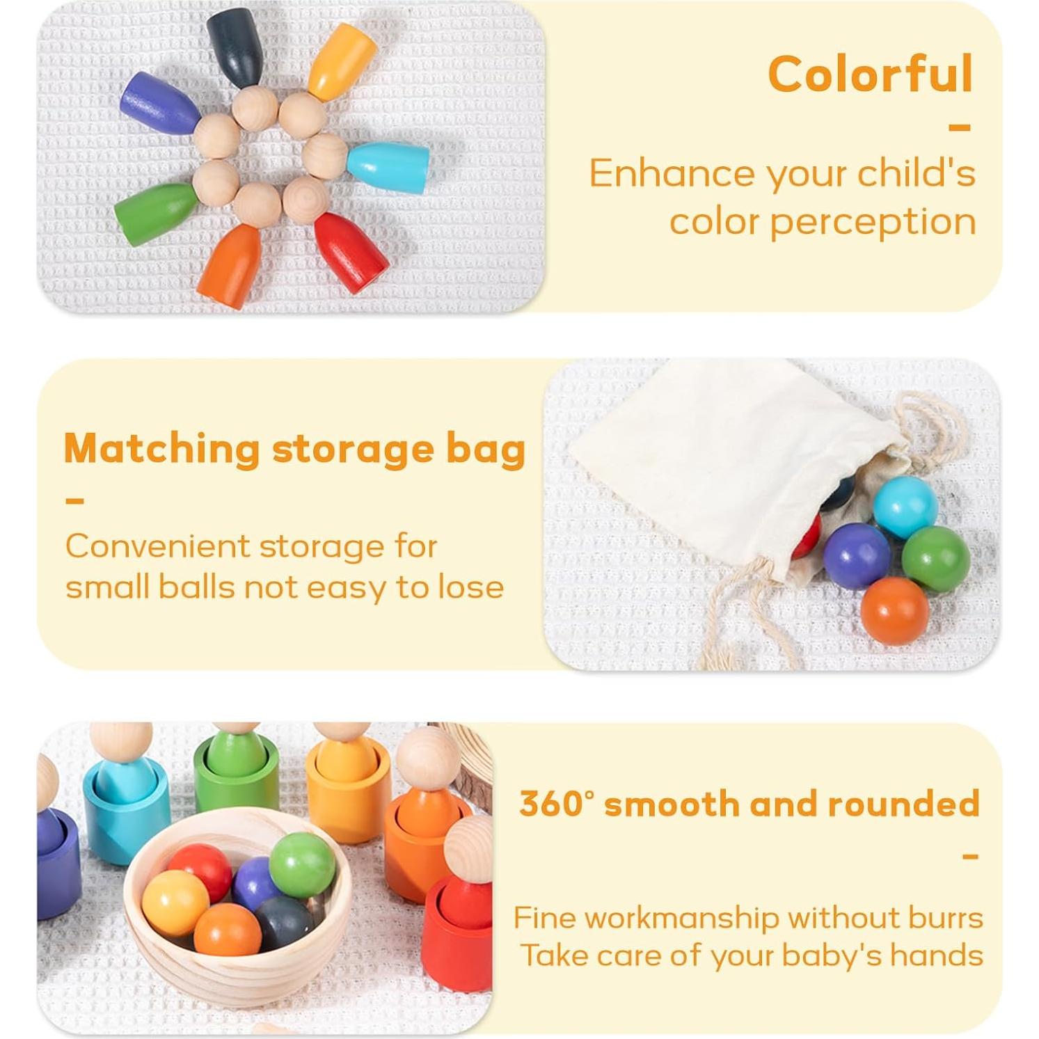 Juguete Montessori Clasificador de Colores Woodenfun 7 Pelotas