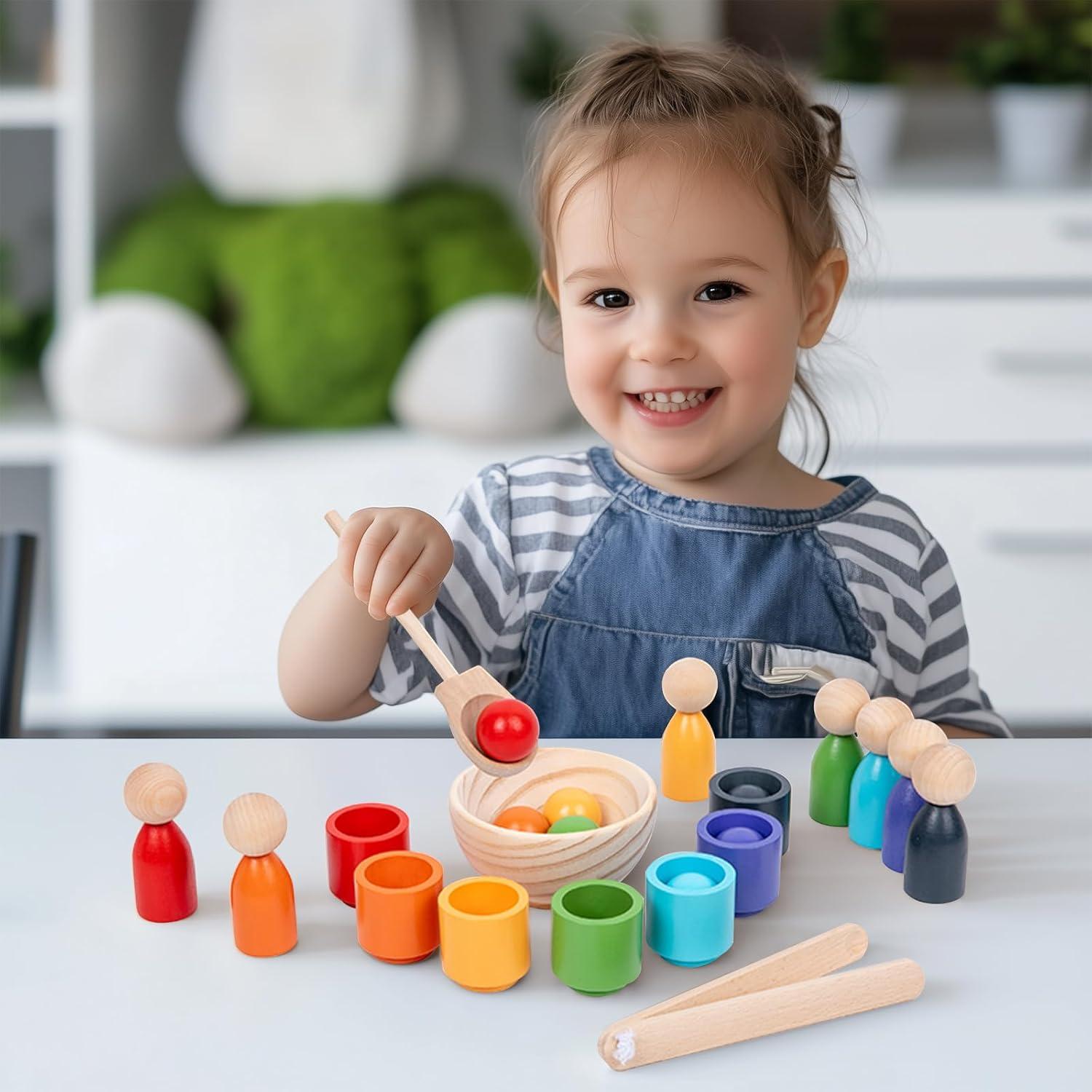 Juguete Montessori Clasificador de Colores Woodenfun 7 Pelotas