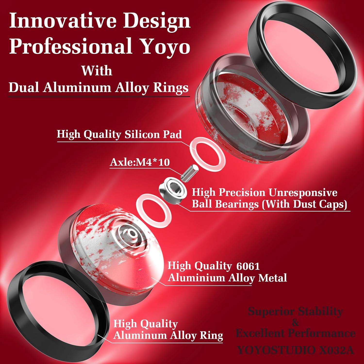 Yoyo Profesional YOYOSTUDIO X032A Rojo y Plata con Cuerdas