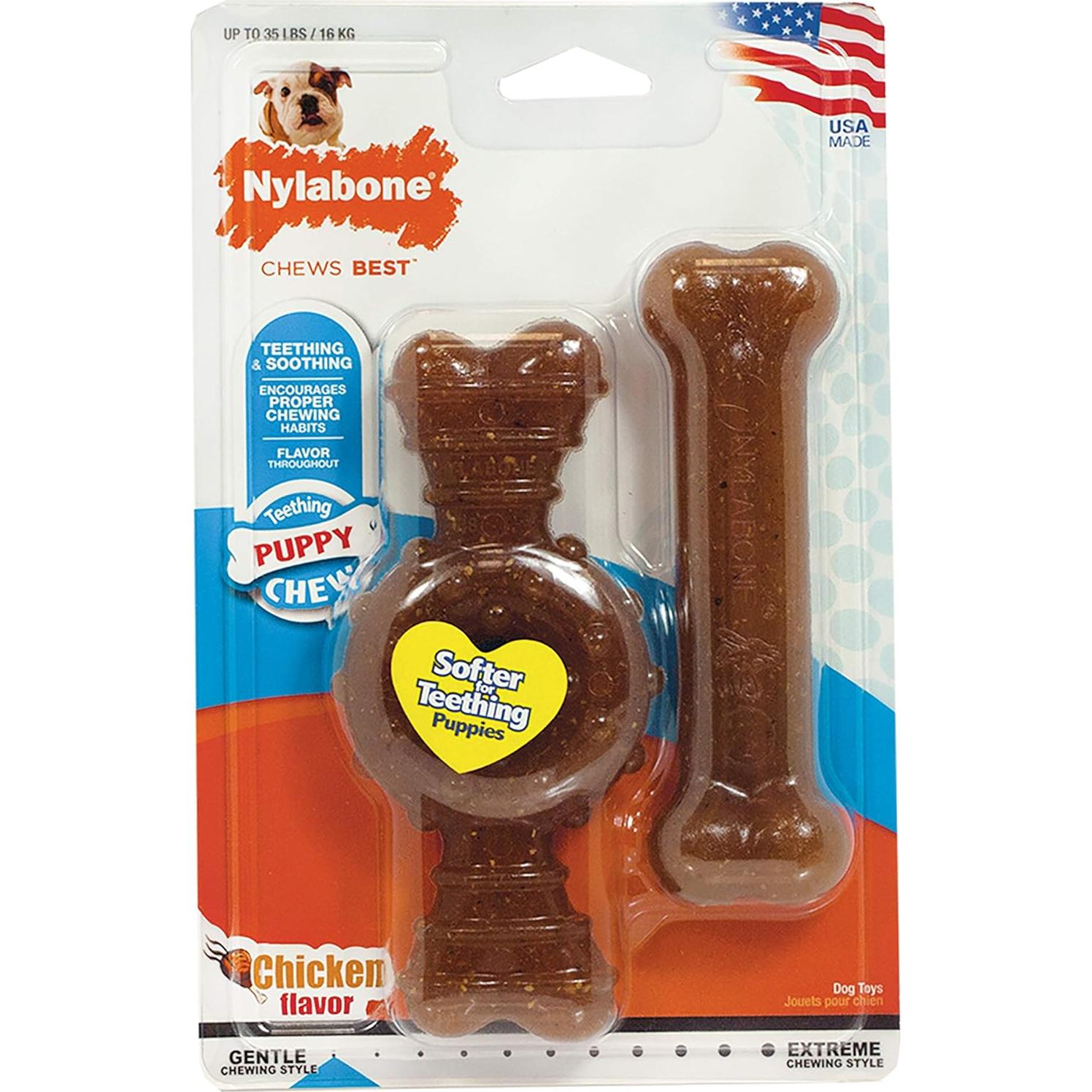 Juguete de Masticar Nylabone para Cachorros - Sabor Pollo - Paquete de 2