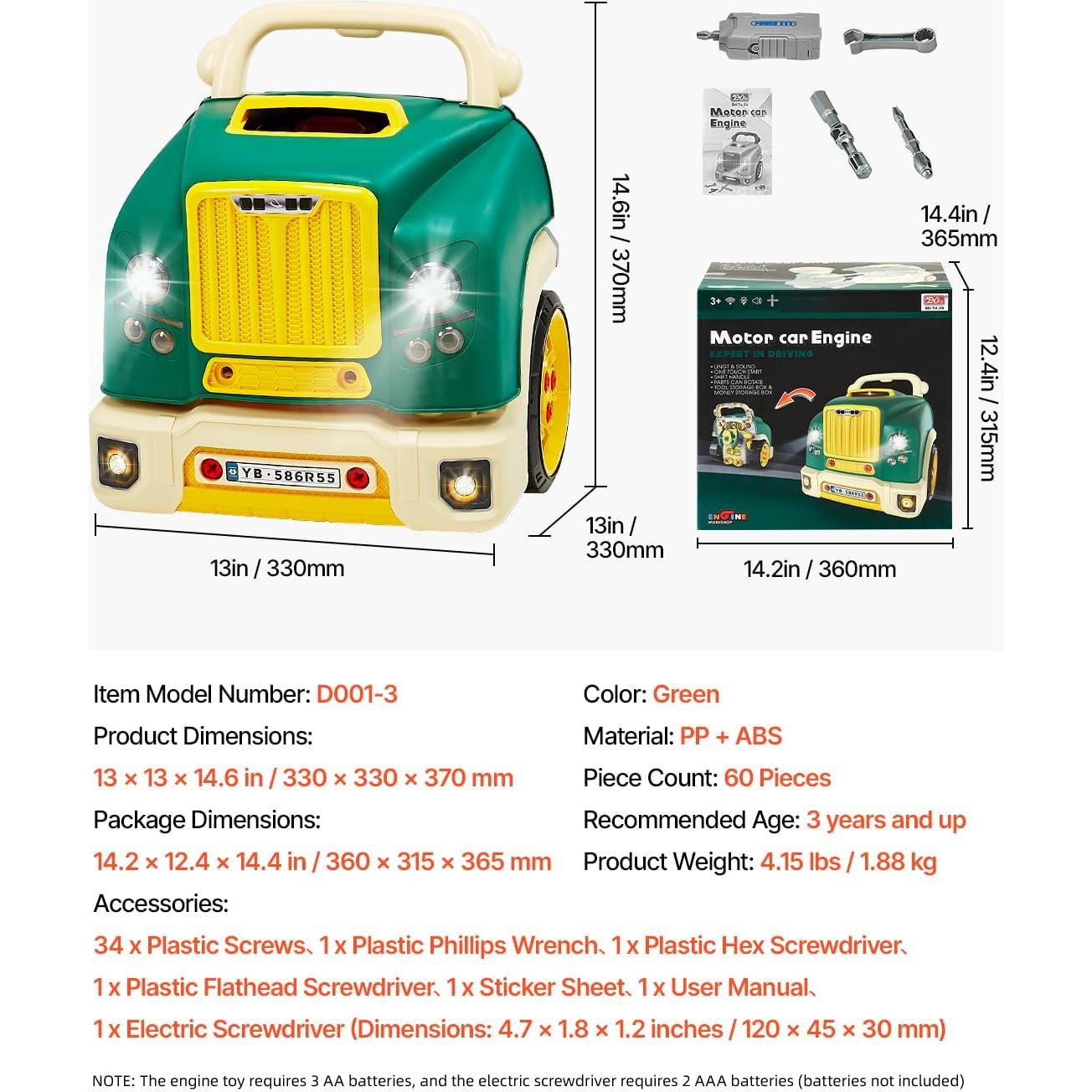 Juguete Mecánico VEVOR 60 Piezas Motor Verde para Niños 3+
