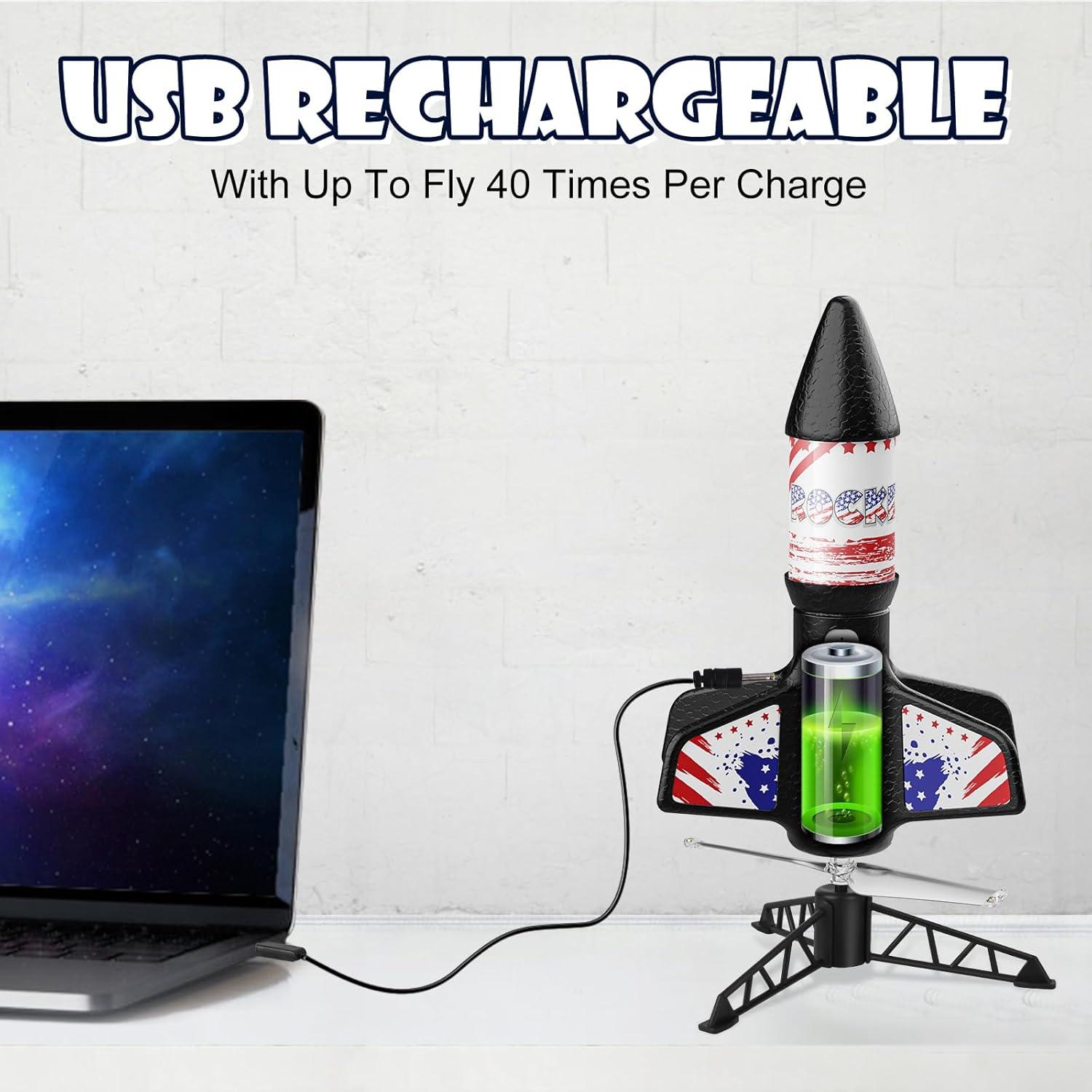 Lanzador de Cohetes Mafbeanl NO.2231A, Juguete Recargable 61m