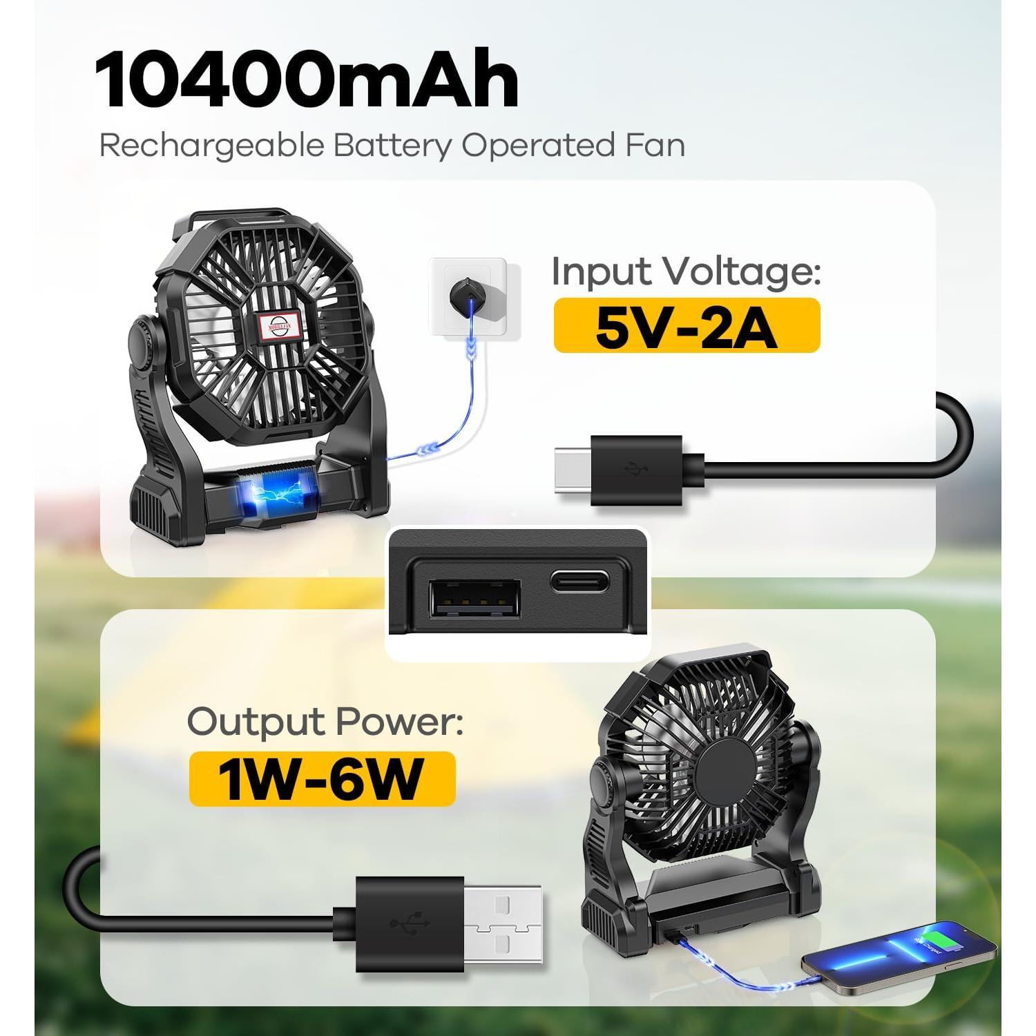 Ventilador de Camping DOWILLDO X23 con Linterna LED 10400mAh