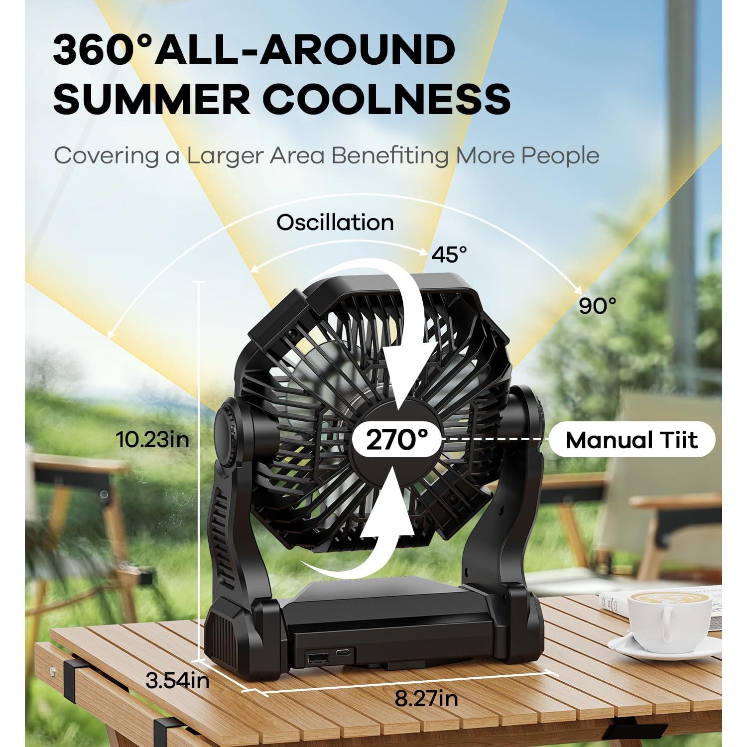 Ventilador de Camping DOWILLDO X23 con Linterna LED 10400mAh