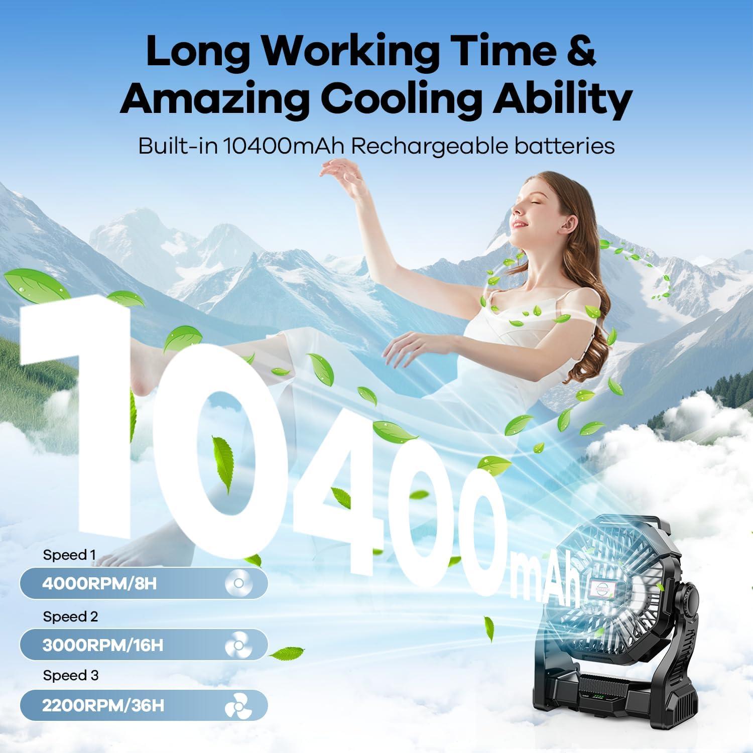 Ventilador de Camping DOWILLDO X23 con Linterna LED 10400mAh