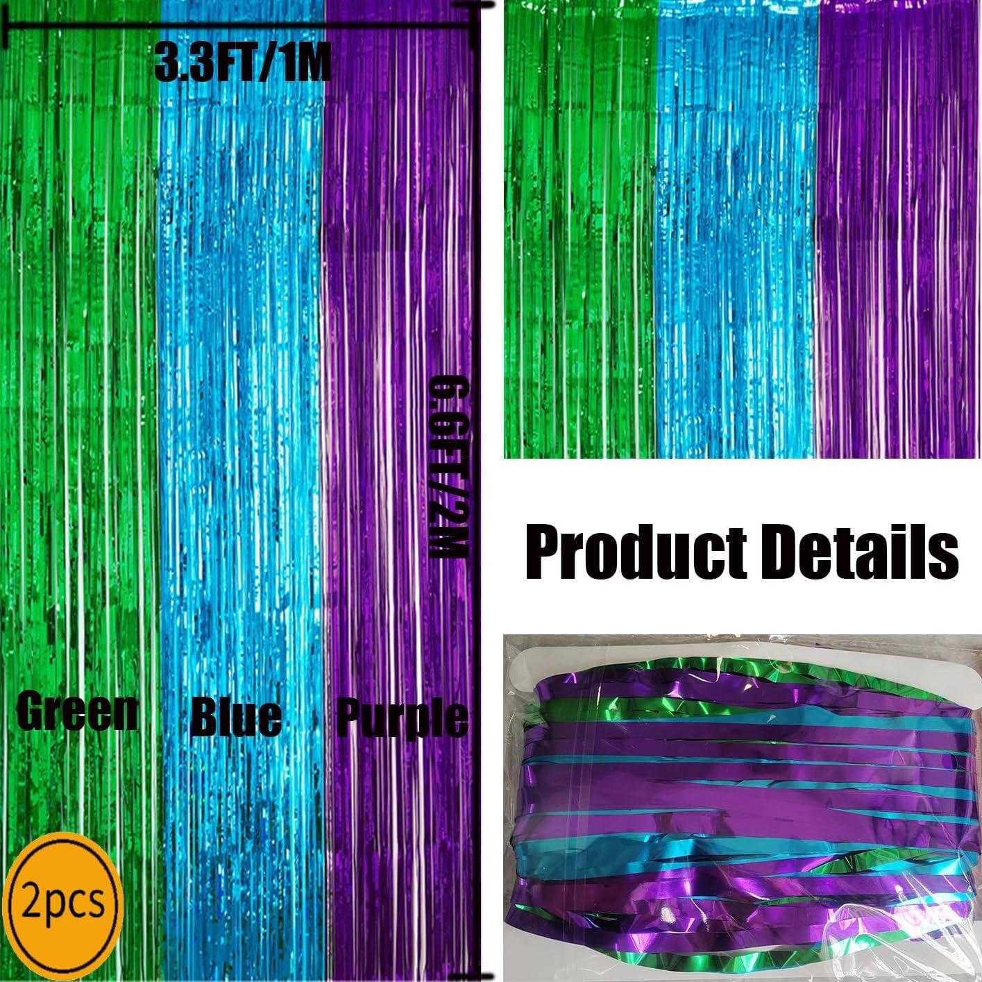 Paquete de 2 Cortinas de Borlas Metalizadas 200x300cm Verde Azul Púrpura