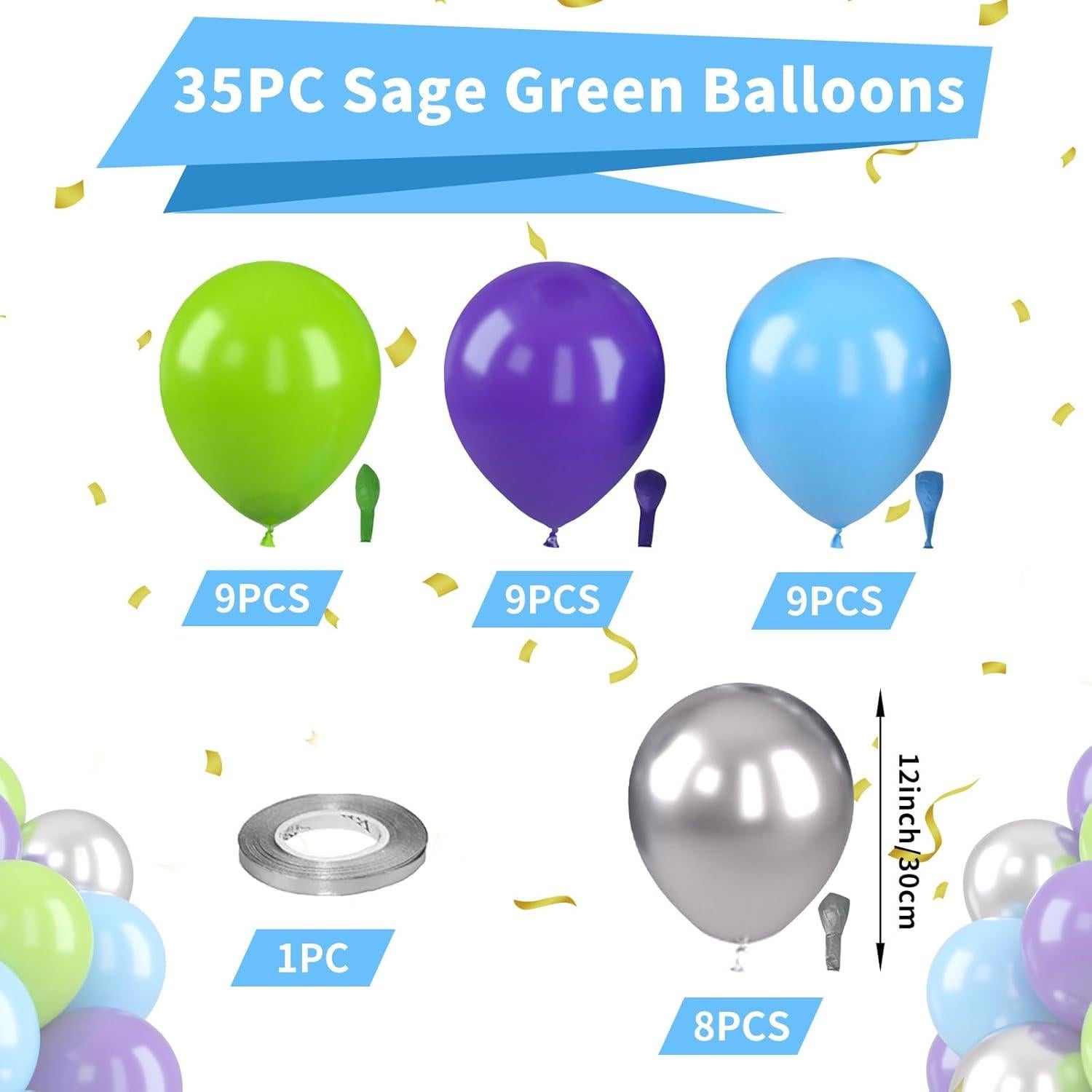 Juego de Globos Morados Verdes Azules 12" Paready