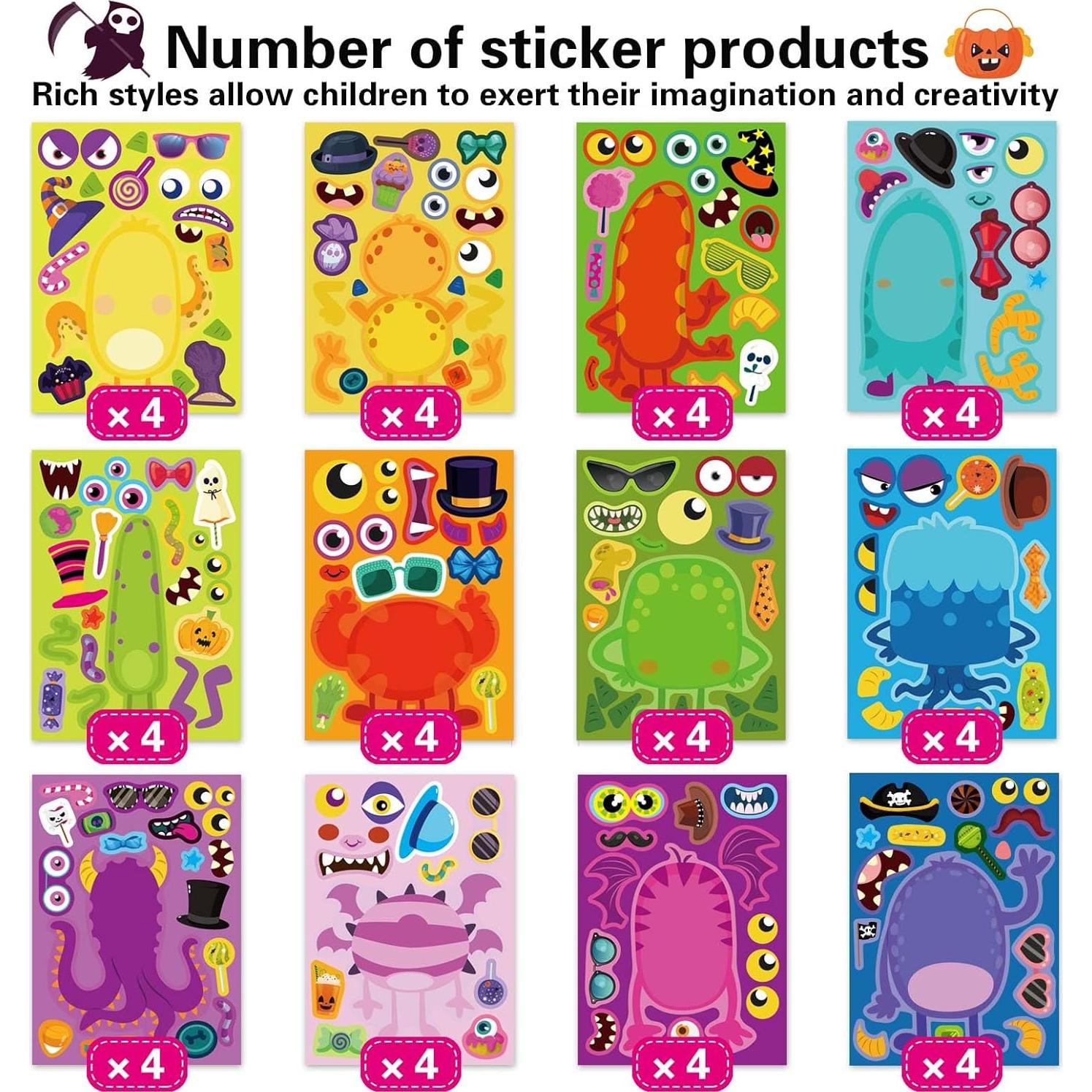 Pegatinas de Monstruo Halloween DUJAA 48 Piezas Brillantes