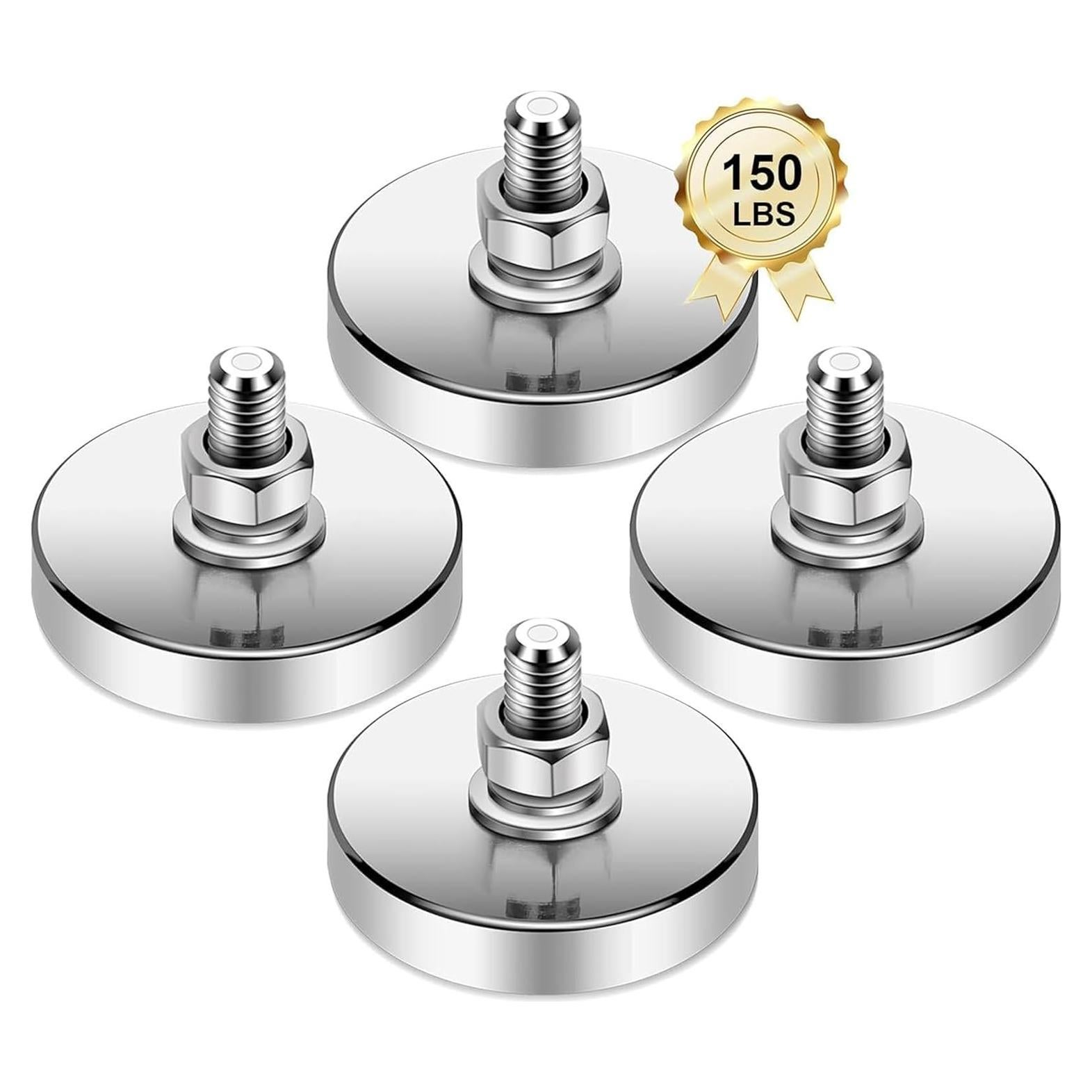 Imán Redondo Neodimio 36mm 68kg con Tornillos y Tuercas - 4 Pzs